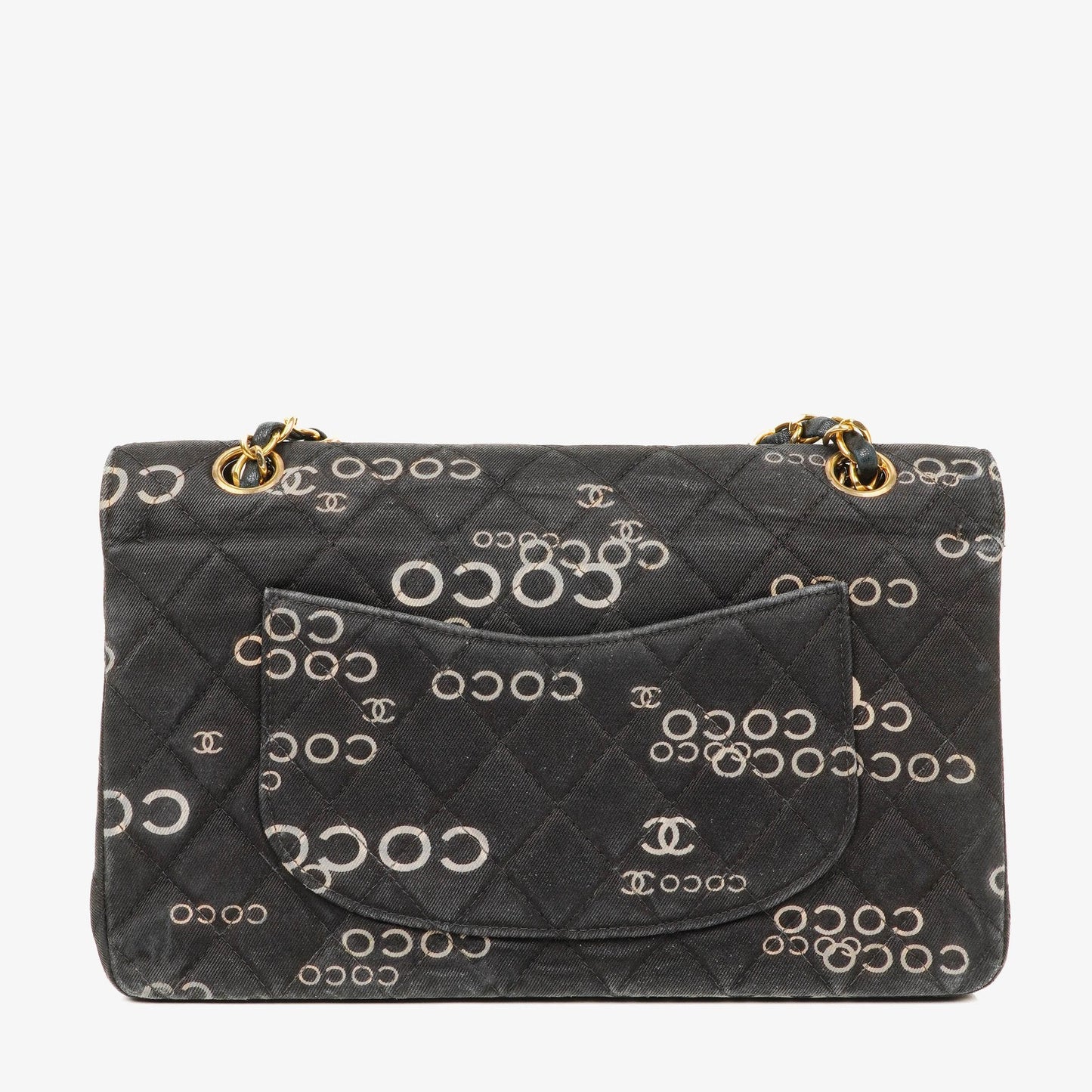 Chanel Medium Coco Black White Printed Quilted Canvas Double Flap Bag