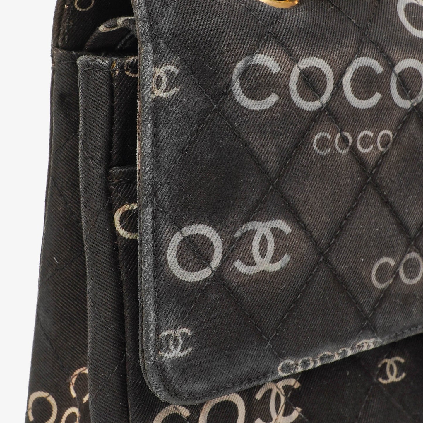 Chanel Medium Coco Black White Printed Quilted Canvas Double Flap Bag