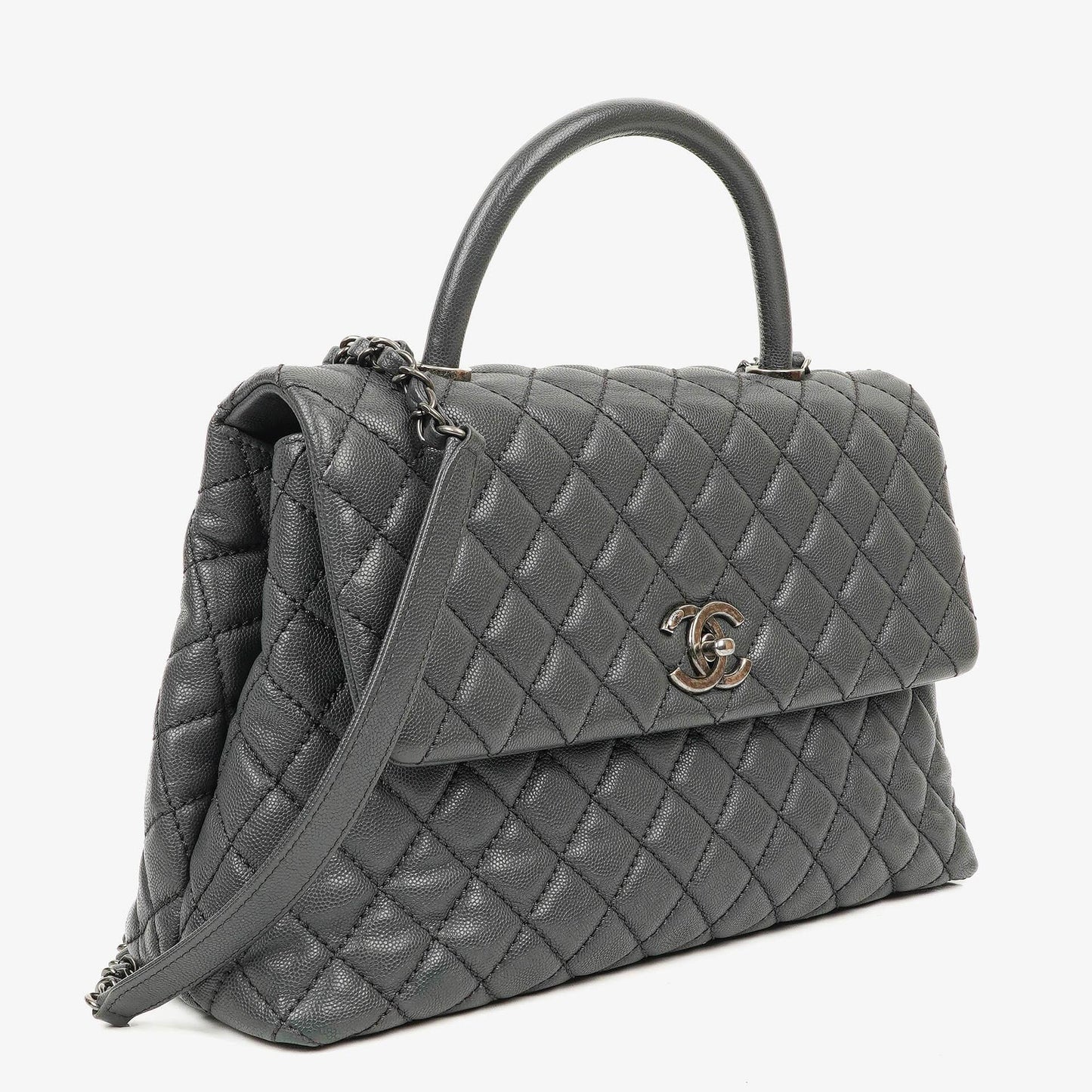 Chanel Medium Coco Handle Grey Quilted Caviar Leather Handle Bag