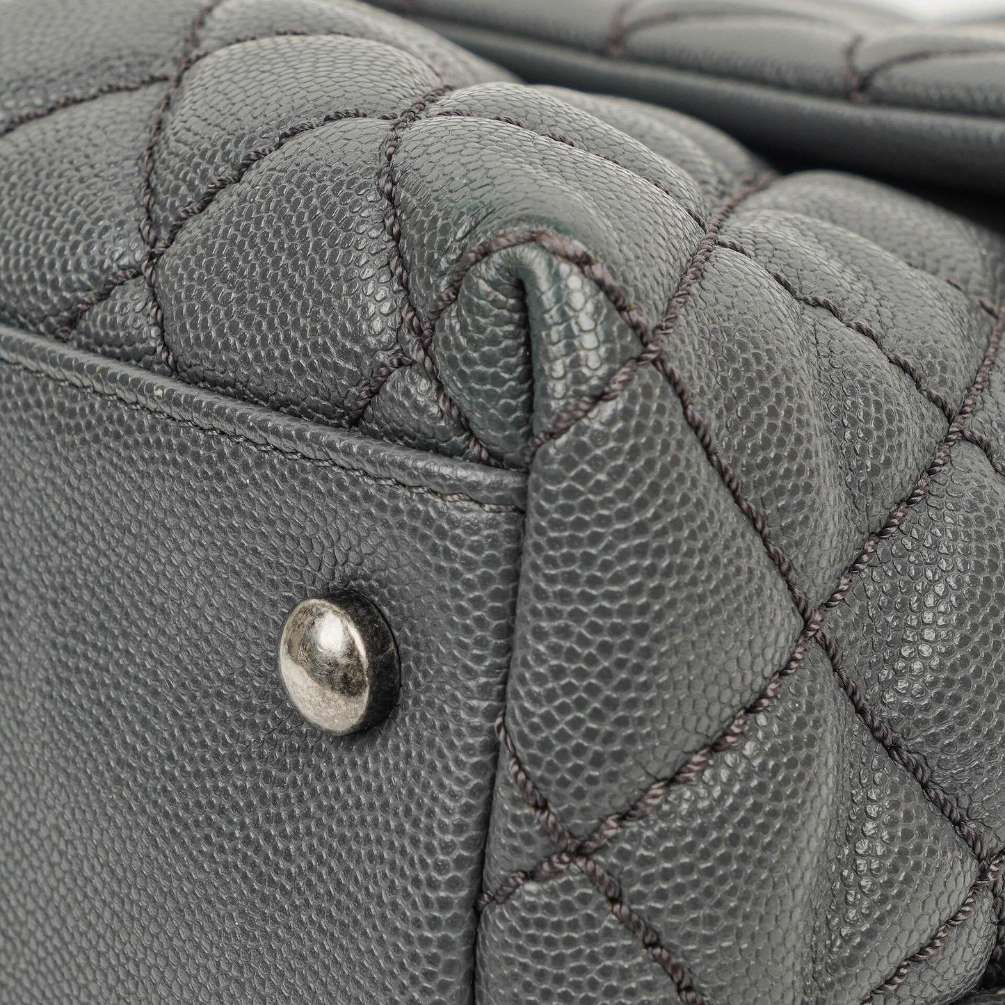 Chanel Medium Coco Handle Grey Quilted Caviar Leather Handle Bag