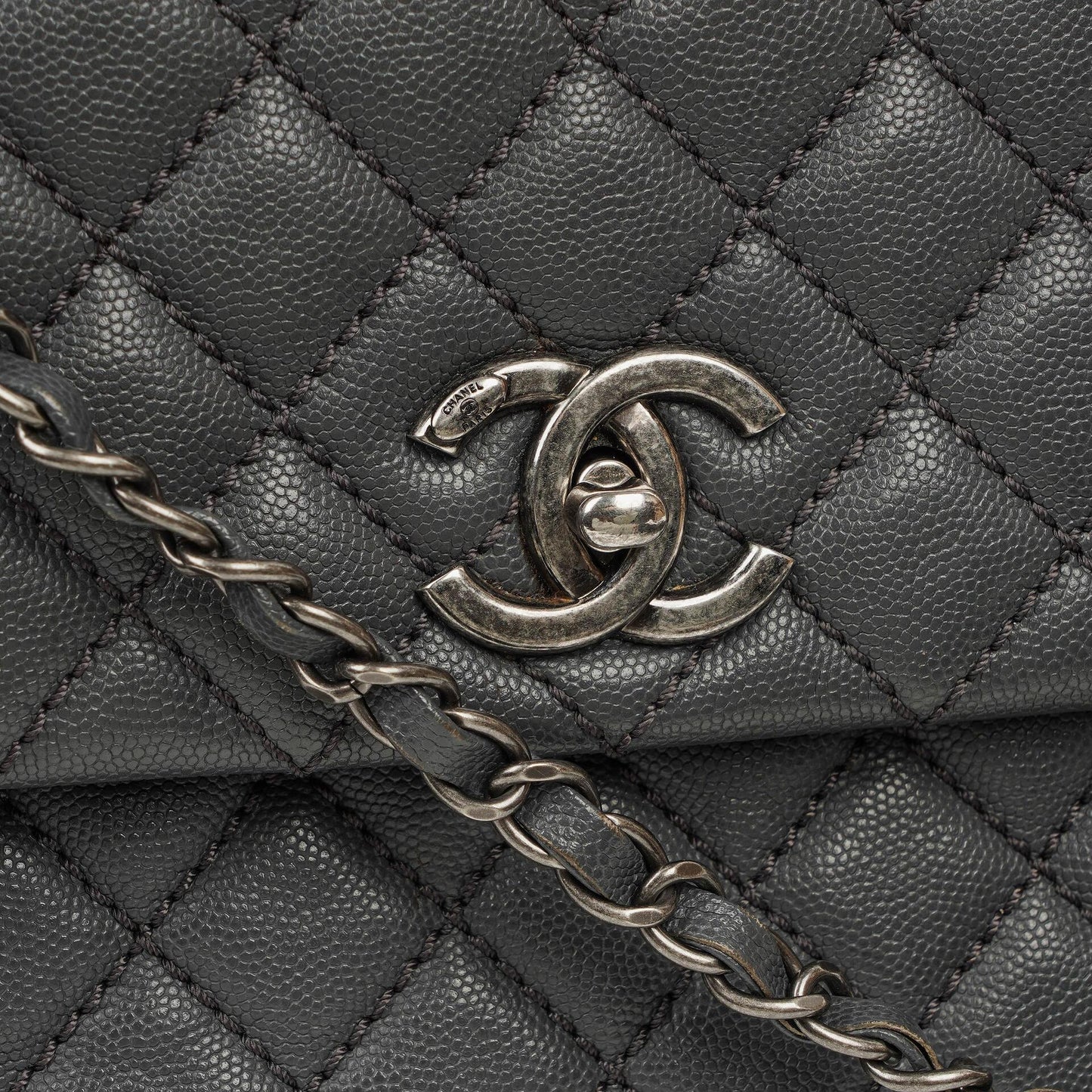 Chanel Medium Coco Handle Grey Quilted Caviar Leather Handle Bag