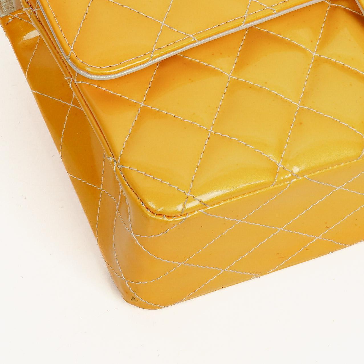 Chanel Medium Double Flap Bag Quilted Patent Leather With Silver-Tone Hardware