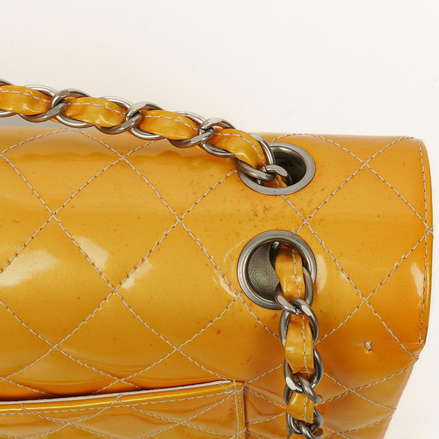 Chanel Medium Double Flap Bag Quilted Patent Leather With Silver-Tone Hardware