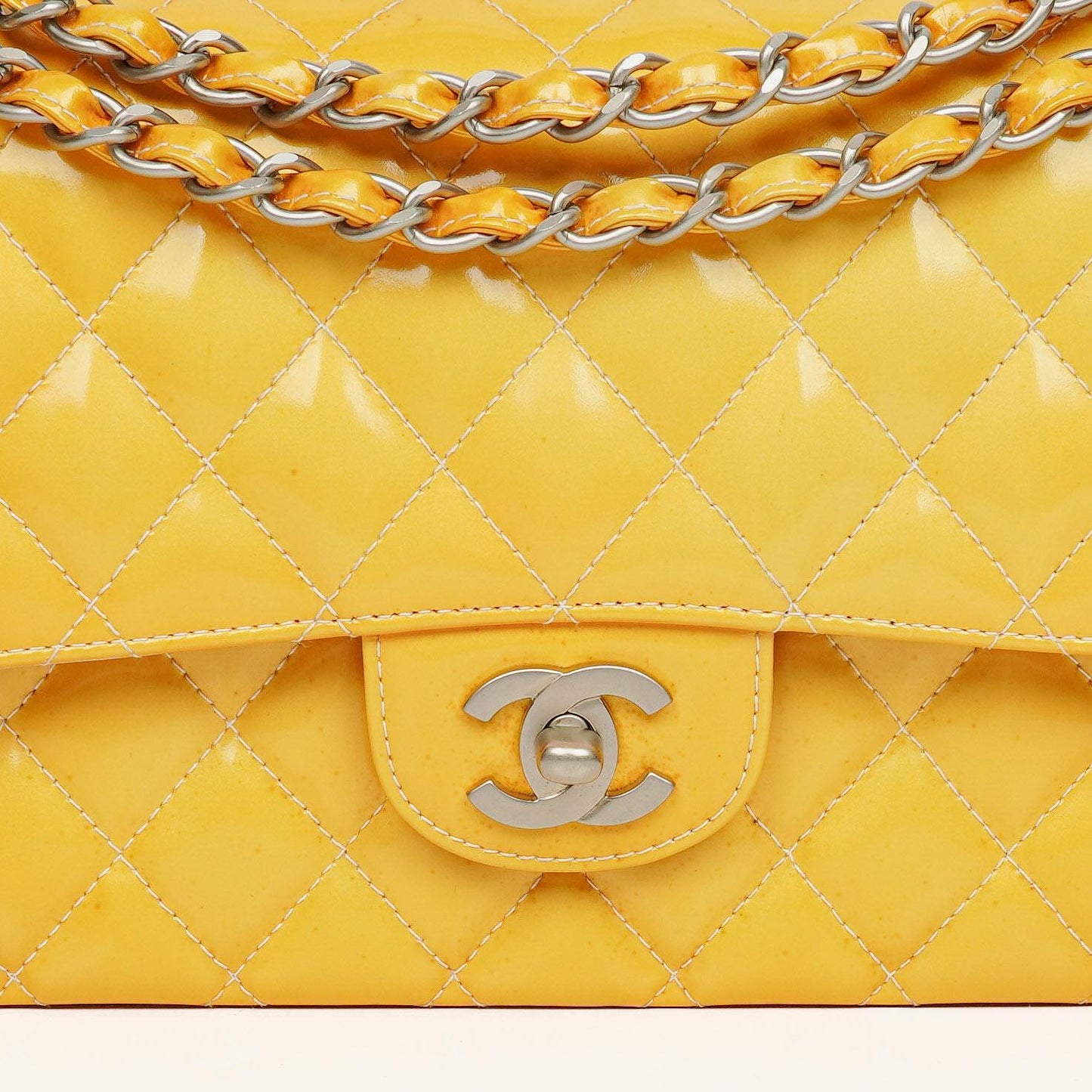 Chanel Medium Double Flap Bag Quilted Patent Leather With Silver-Tone Hardware