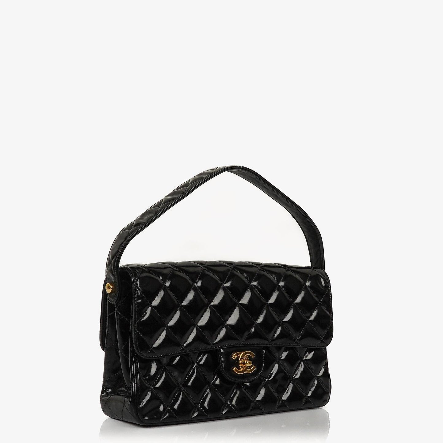 Chanel Medium Double Sided Flap Bag Black Quilted Patent Leather 24K Gold-Plated Hardware