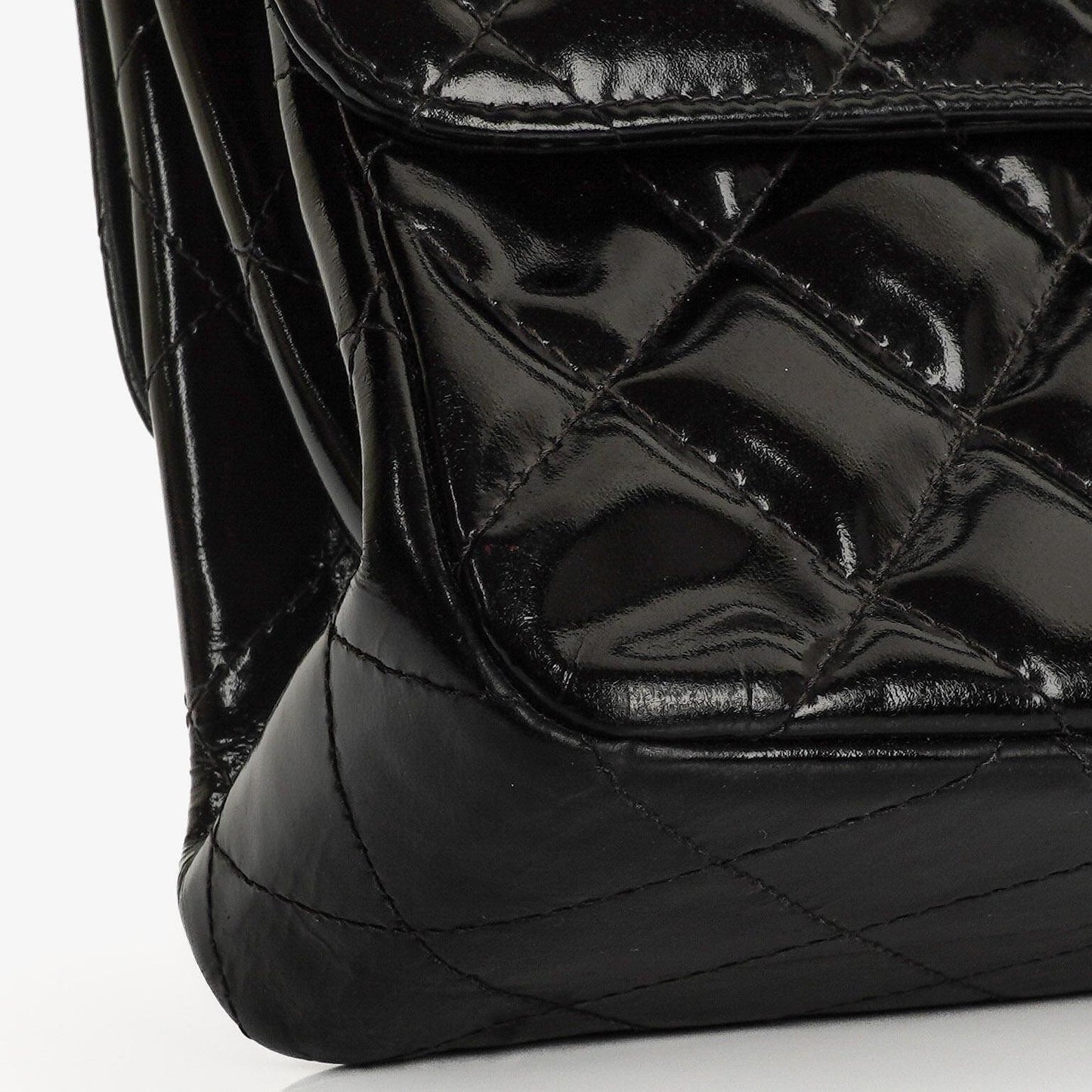 Chanel Medium Double Sided Flap Bag Black Quilted Patent Leather 24K Gold-Plated Hardware