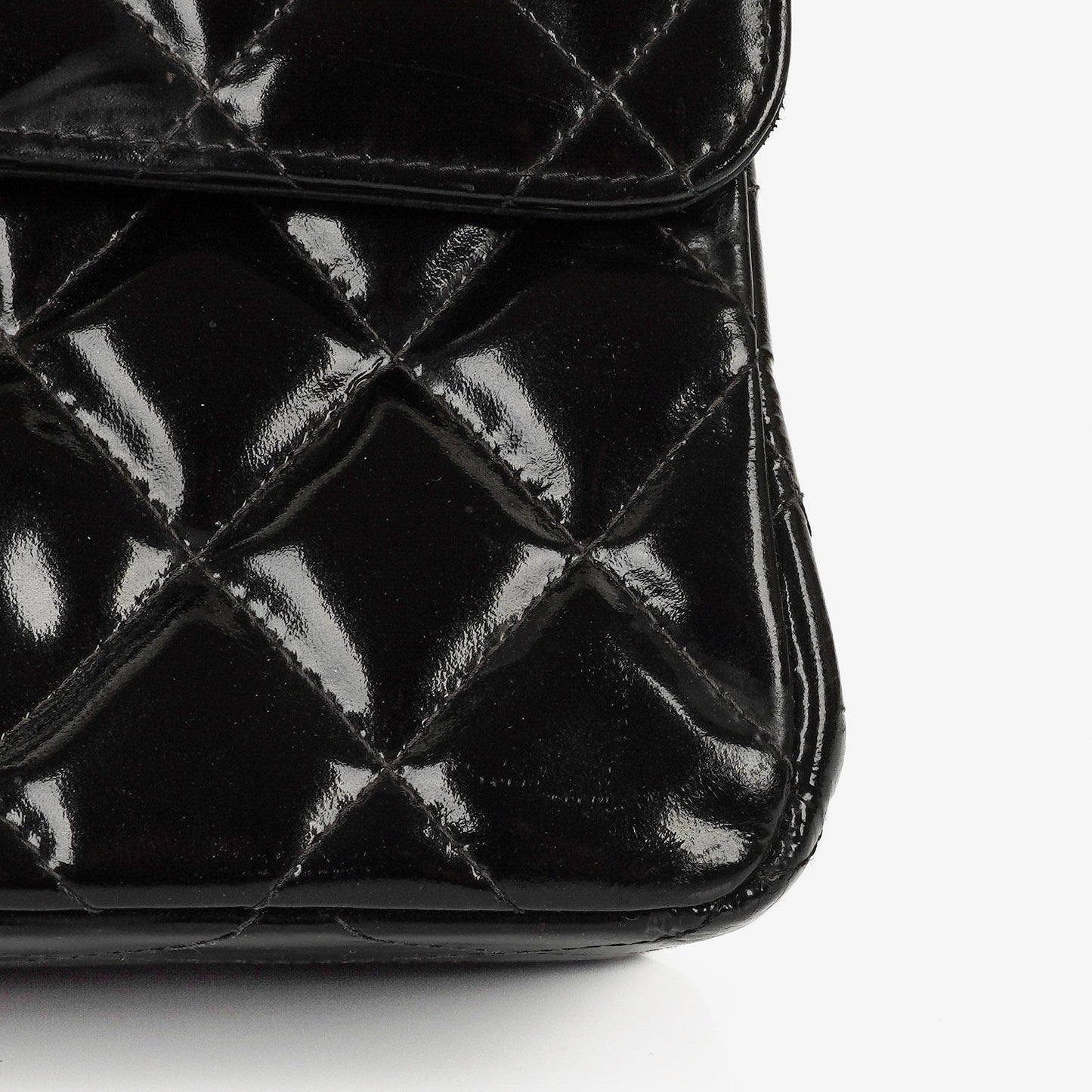 Chanel Medium Double Sided Flap Bag Black Quilted Patent Leather 24K Gold-Plated Hardware