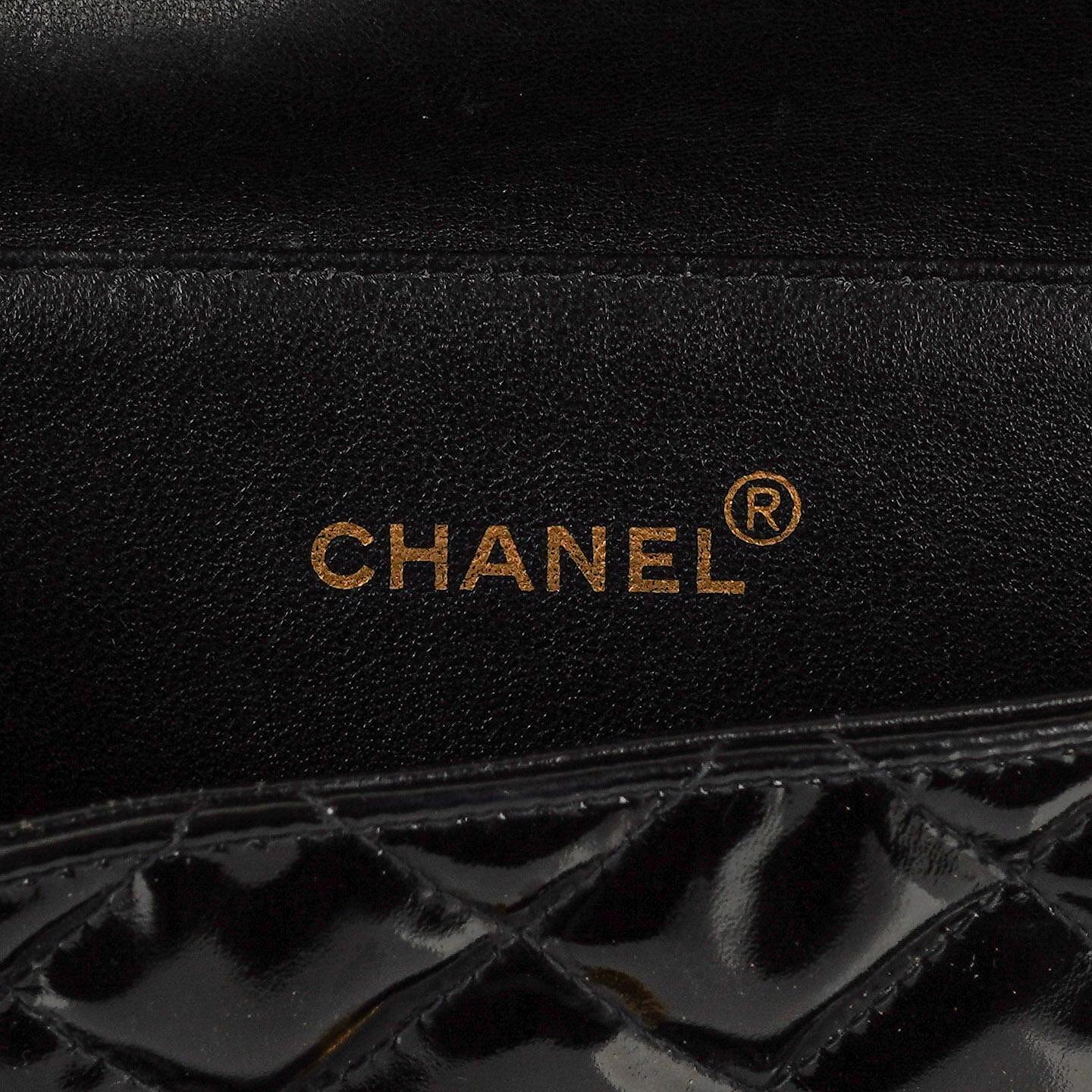 Chanel Medium Double Sided Flap Bag Black Quilted Patent Leather 24K Gold-Plated Hardware