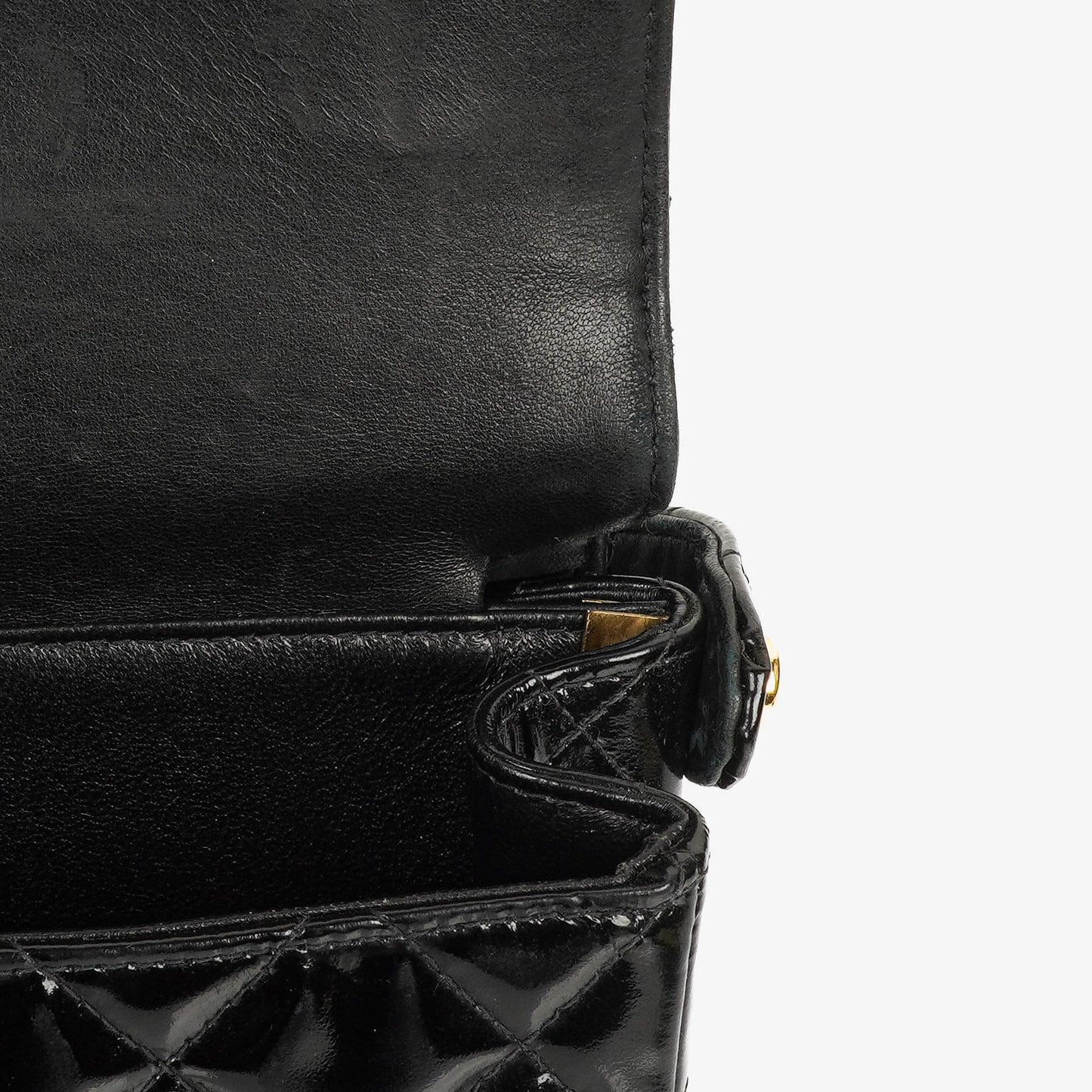 Chanel Medium Double Sided Flap Bag Black Quilted Patent Leather 24K Gold-Plated Hardware