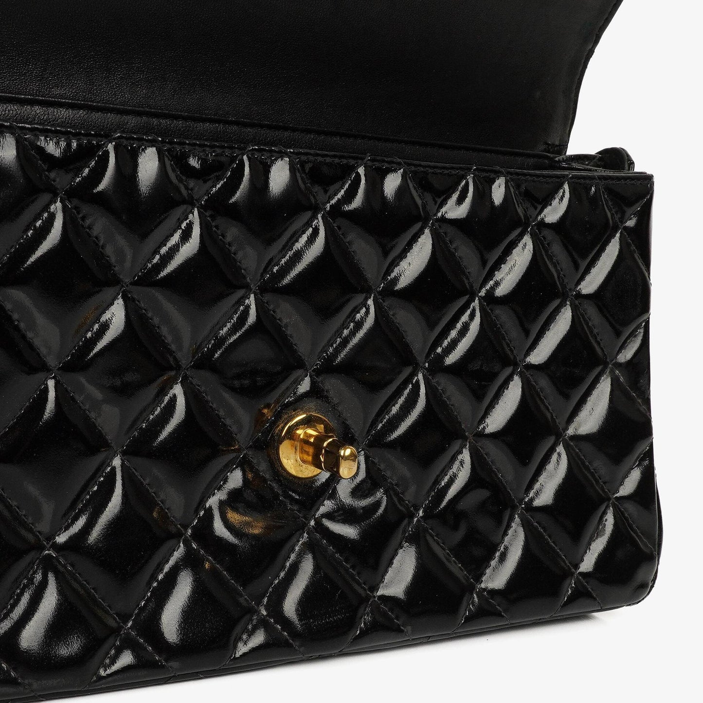 Chanel Medium Double Sided Flap Bag Black Quilted Patent Leather 24K Gold-Plated Hardware