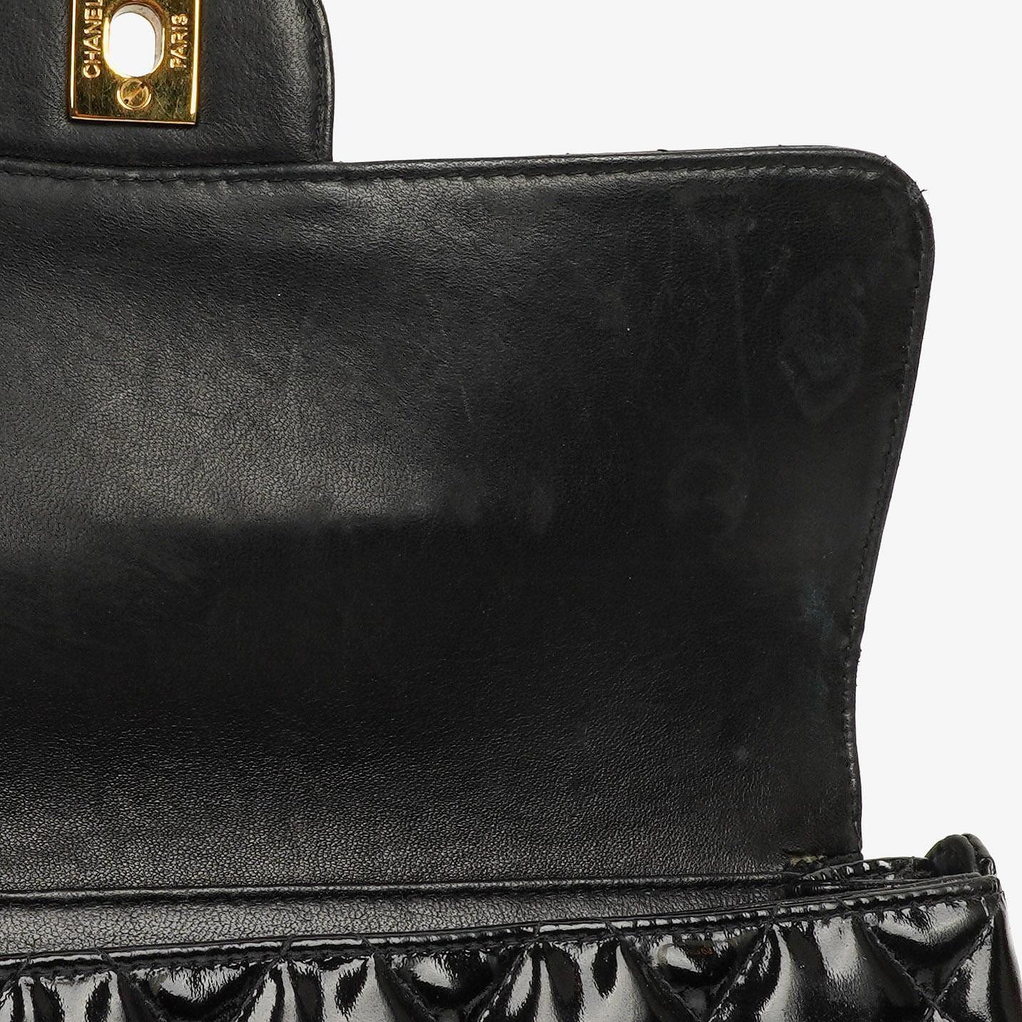 Chanel Medium Double Sided Flap Bag Black Quilted Patent Leather 24K Gold-Plated Hardware