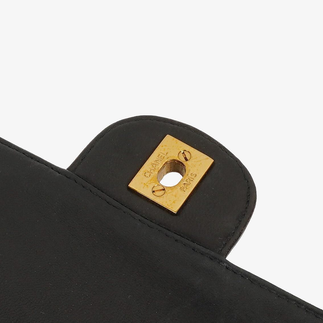 Chanel Medium Double Sided Flap Bag Black Quilted Patent Leather 24K Gold-Plated Hardware