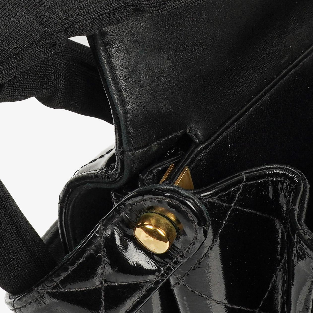 Chanel Medium Double Sided Flap Bag Black Quilted Patent Leather 24K Gold-Plated Hardware