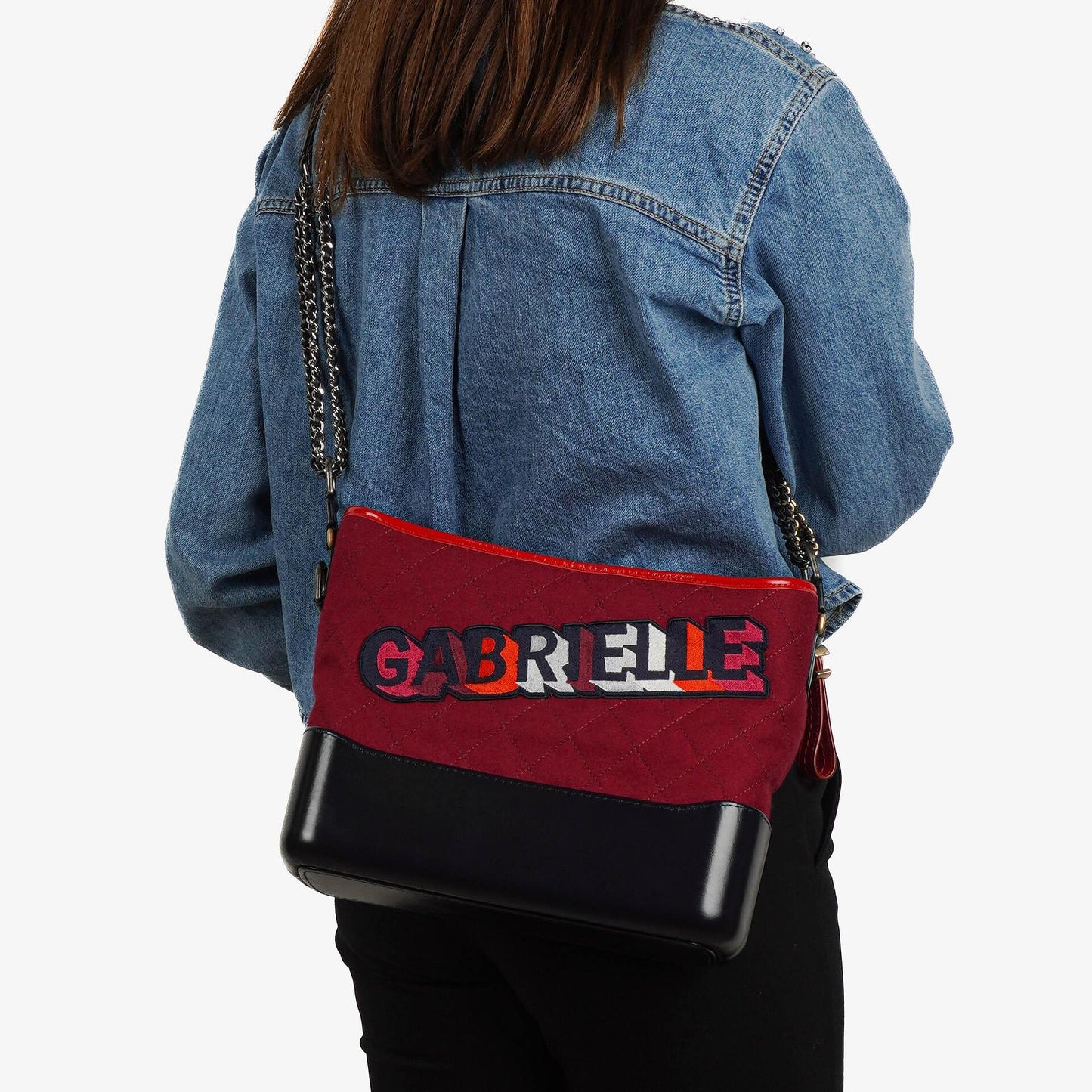 Chanel Medium Gabrielle Hobo Burgundy Quilted Felt And Navy Calfskin Bag With Gold-Tone, Silver And Aged Silver Hardware