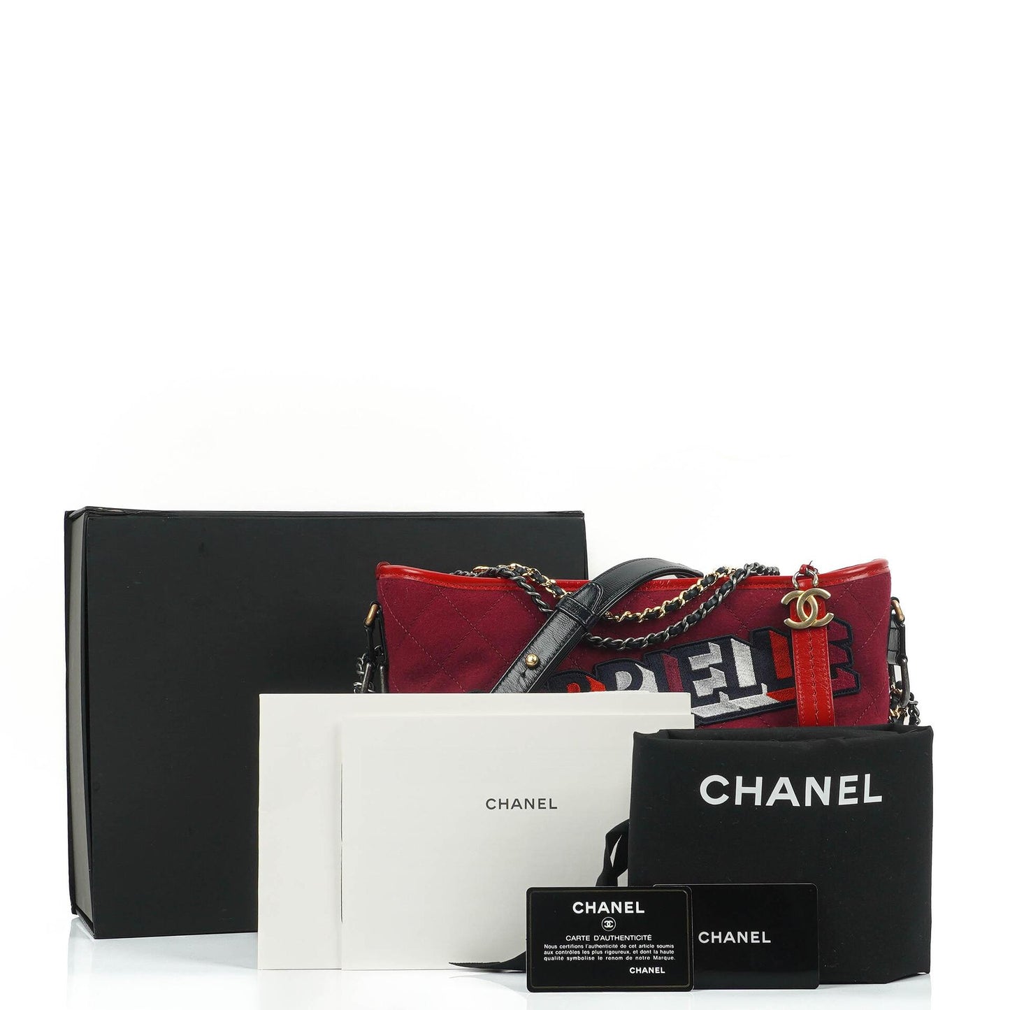 Chanel Medium Gabrielle Hobo Burgundy Quilted Felt And Navy Calfskin Bag With Gold-Tone, Silver And Aged Silver Hardware