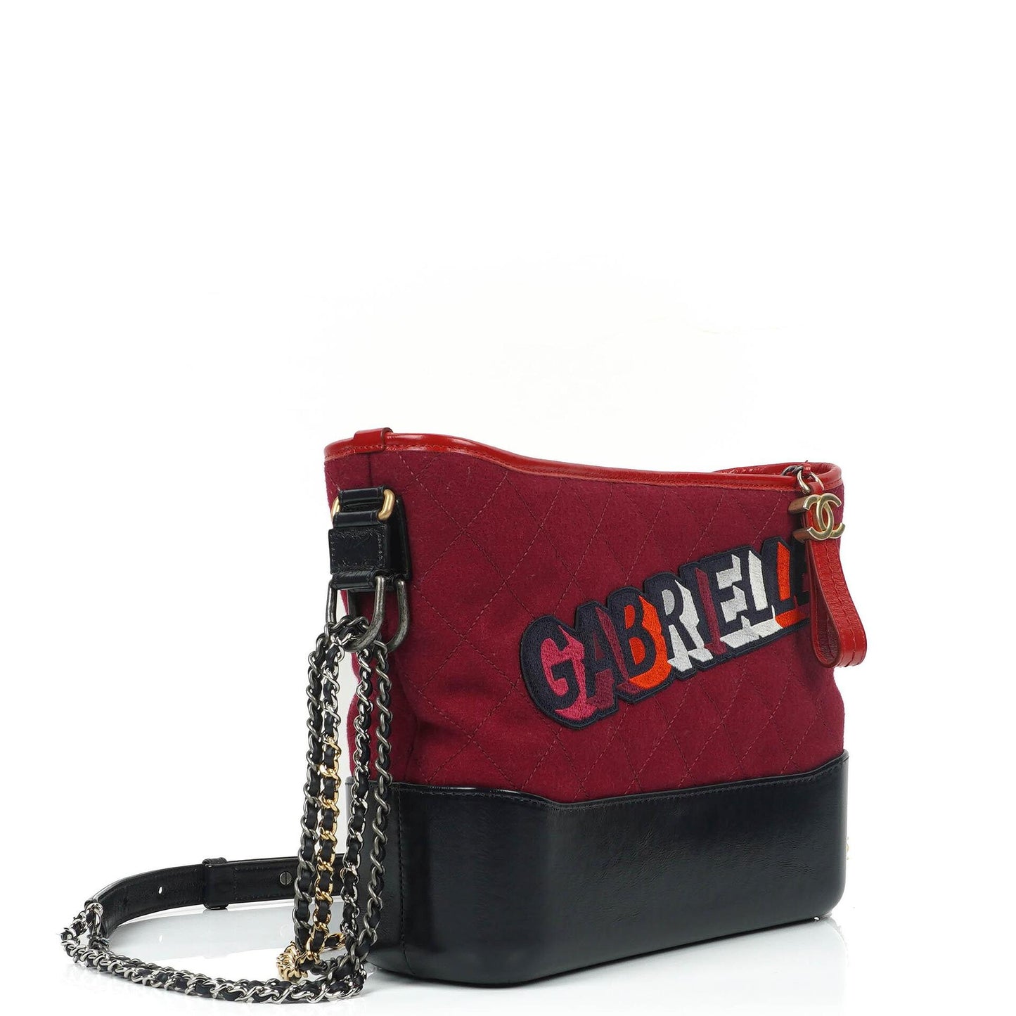 Chanel Medium Gabrielle Hobo Burgundy Quilted Felt And Navy Calfskin Bag With Gold-Tone, Silver And Aged Silver Hardware