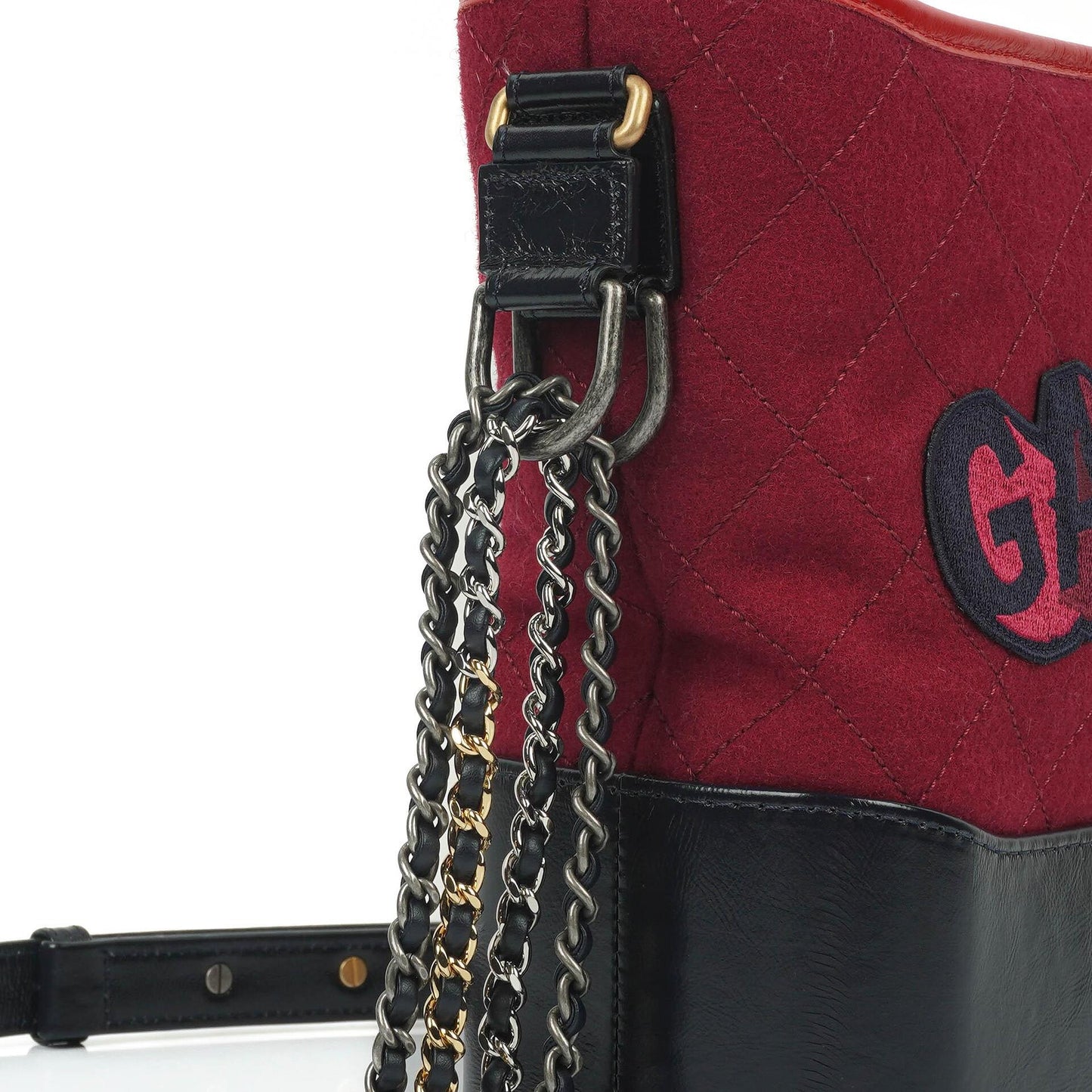 Chanel Medium Gabrielle Hobo Burgundy Quilted Felt And Navy Calfskin Bag With Gold-Tone, Silver And Aged Silver Hardware