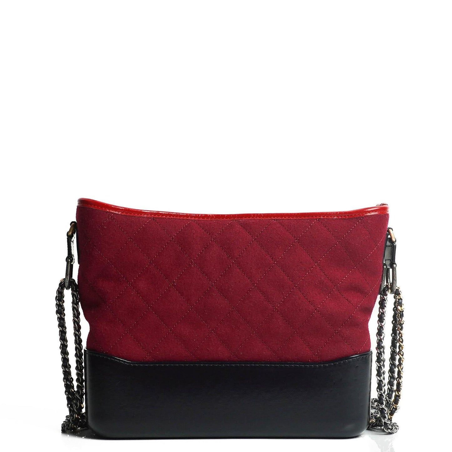 Chanel Medium Gabrielle Hobo Burgundy Quilted Felt And Navy Calfskin Bag With Gold-Tone, Silver And Aged Silver Hardware