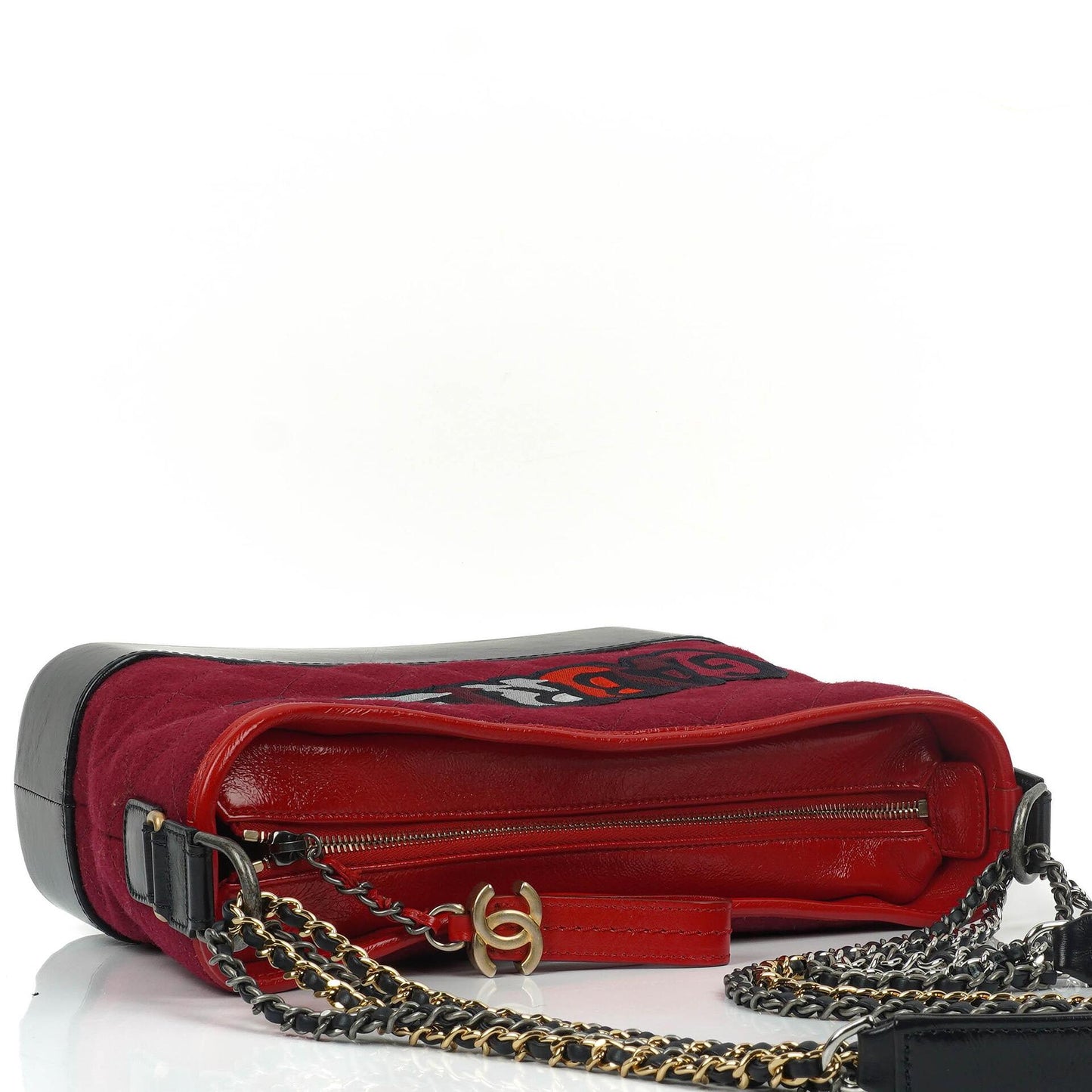 Chanel Medium Gabrielle Hobo Burgundy Quilted Felt And Navy Calfskin Bag With Gold-Tone, Silver And Aged Silver Hardware