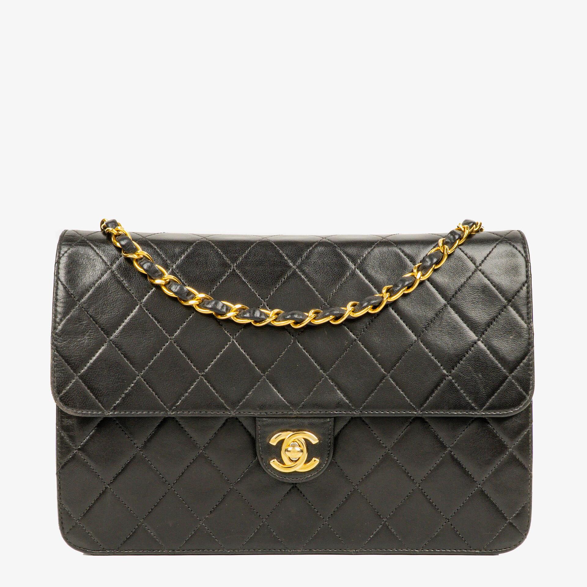 Chanel Medium Single Flap Bag Black Quilted Lambskin With Gold-Tone Hardware