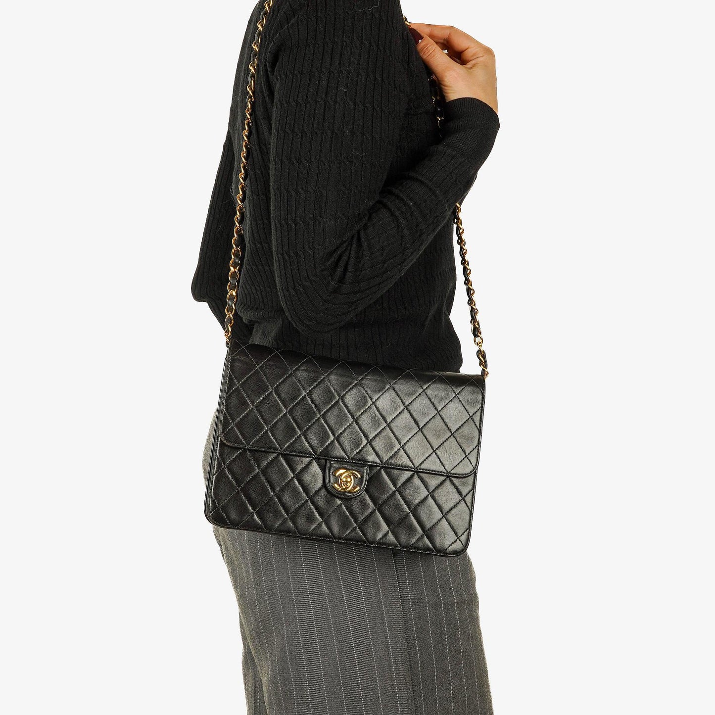 Chanel Medium Single Flap Bag Black Quilted Lambskin With Gold-Tone Hardware