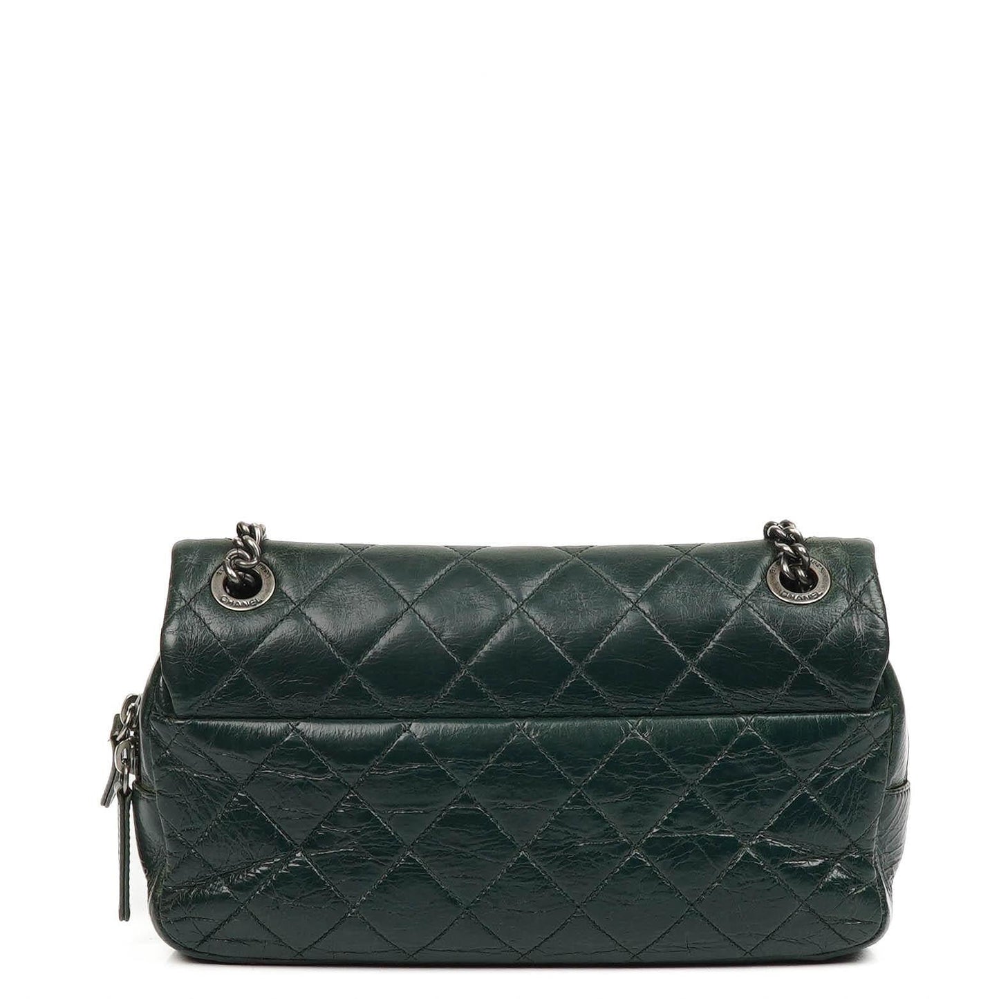 Chanel Medium Single Flap Bag Due Color Green Quilted Glazed Calfskin Ruthenium Hardware