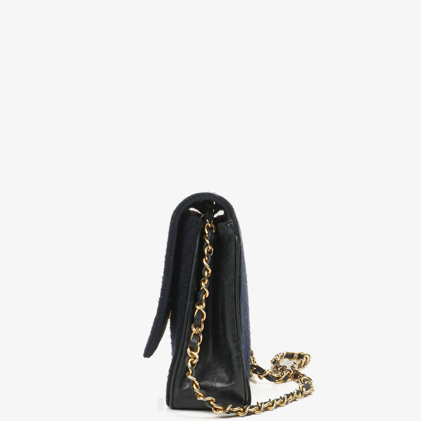 Chanel Medium Single Flap Bag In Navy Diagonal Quilted Jersey And Leather With 24K Gold-Plated Hardware