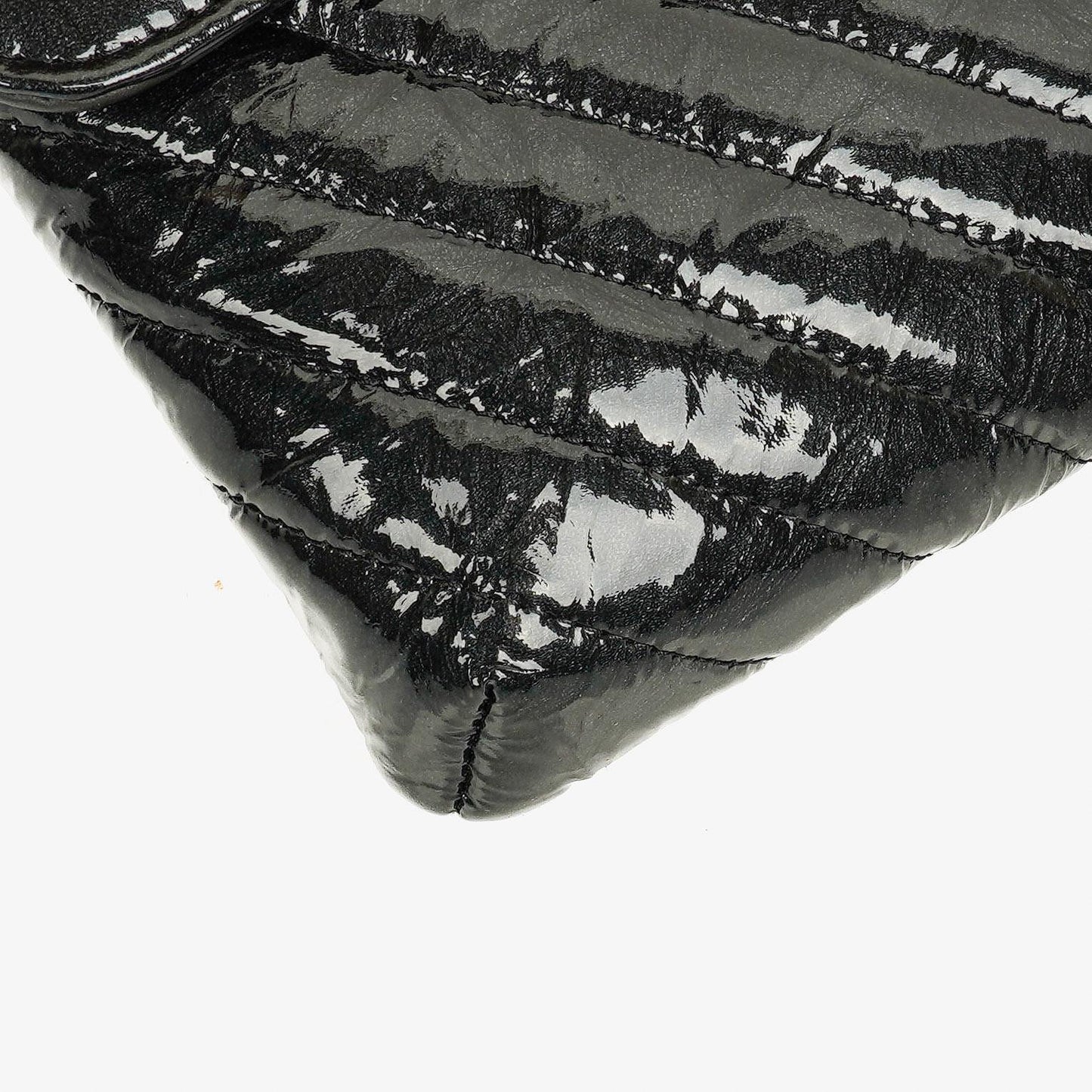Chanel Metallic Black Crumpled Patent Calfskin Chevron Flap Clutch