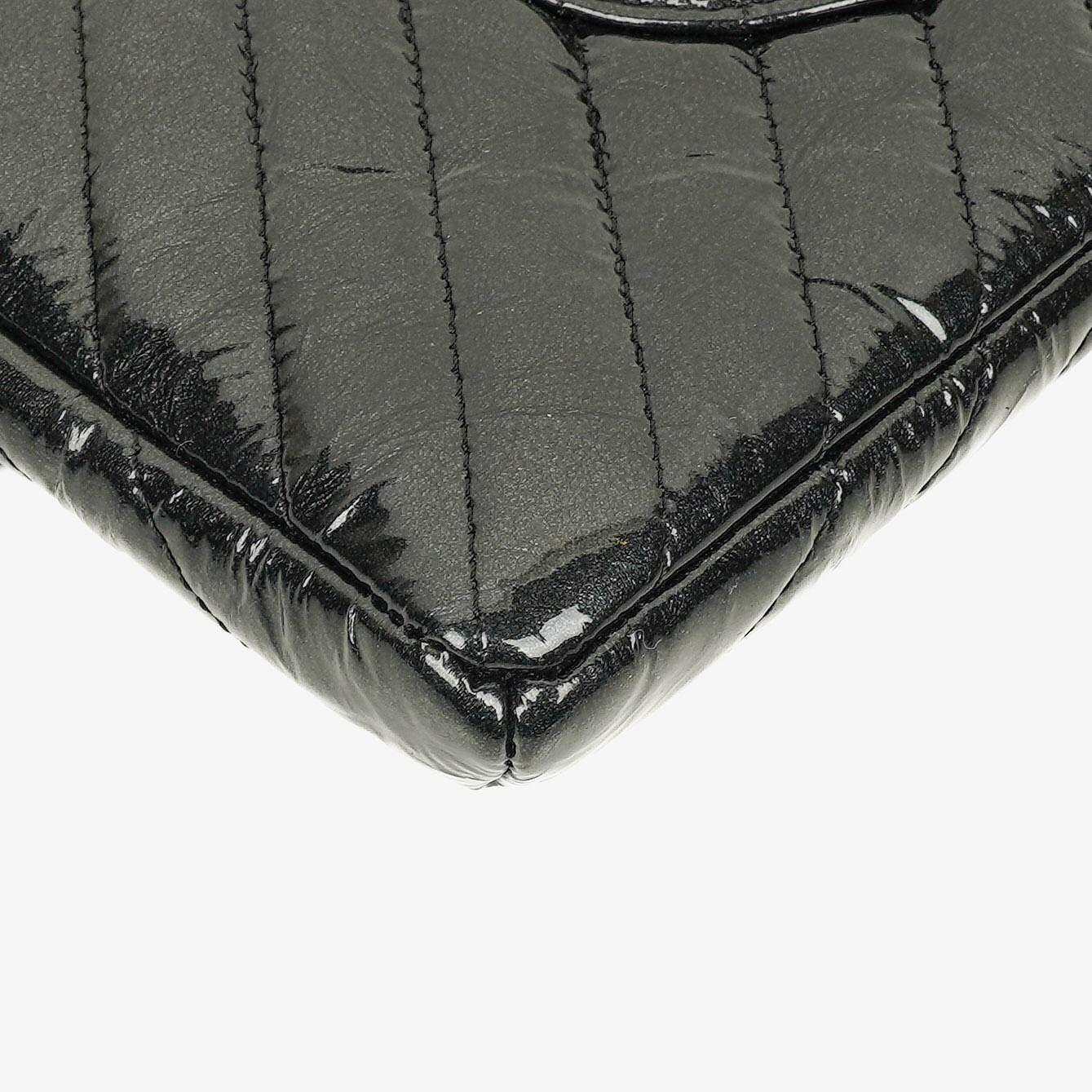 Chanel Metallic Black Crumpled Patent Calfskin Chevron Flap Clutch