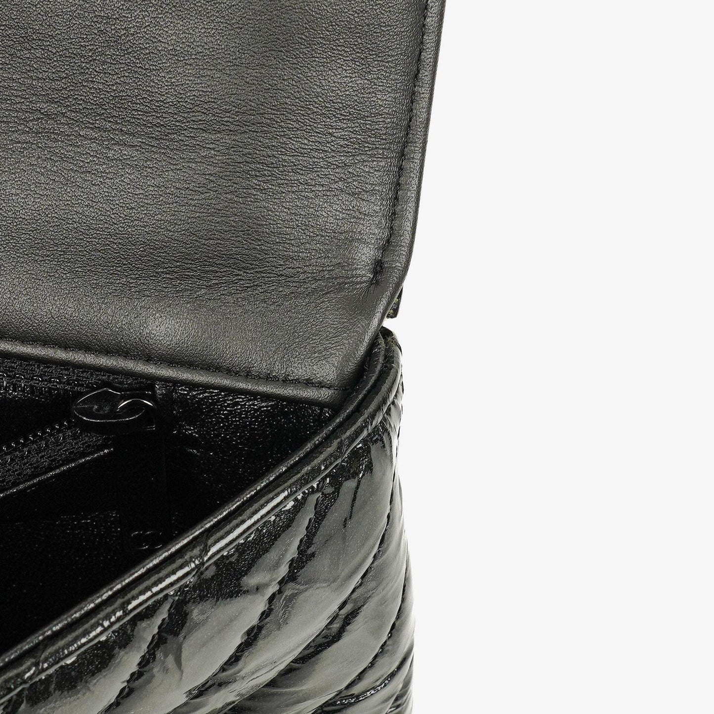 Chanel Metallic Black Crumpled Patent Calfskin Chevron Flap Clutch