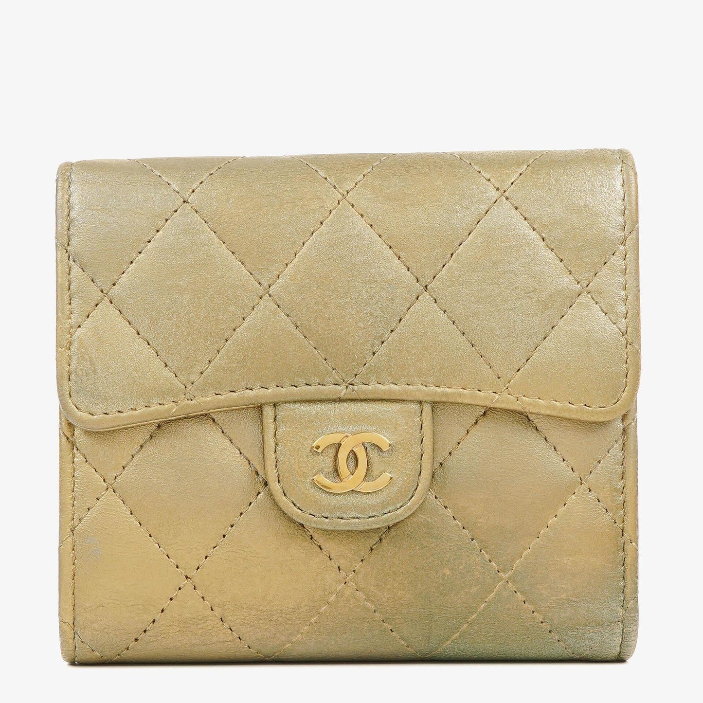 Chanel Metallic Quilted Leather Mini Flap Wallet