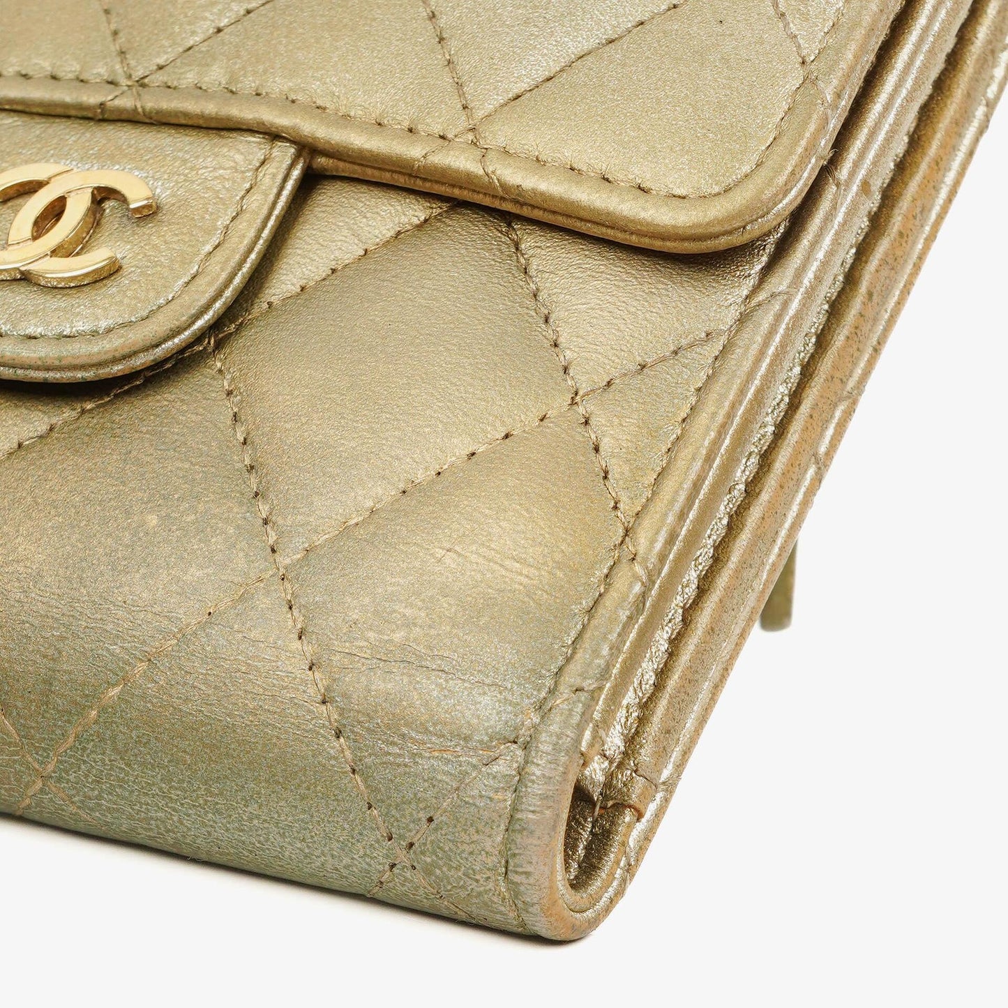 Chanel Metallic Quilted Leather Mini Flap Wallet