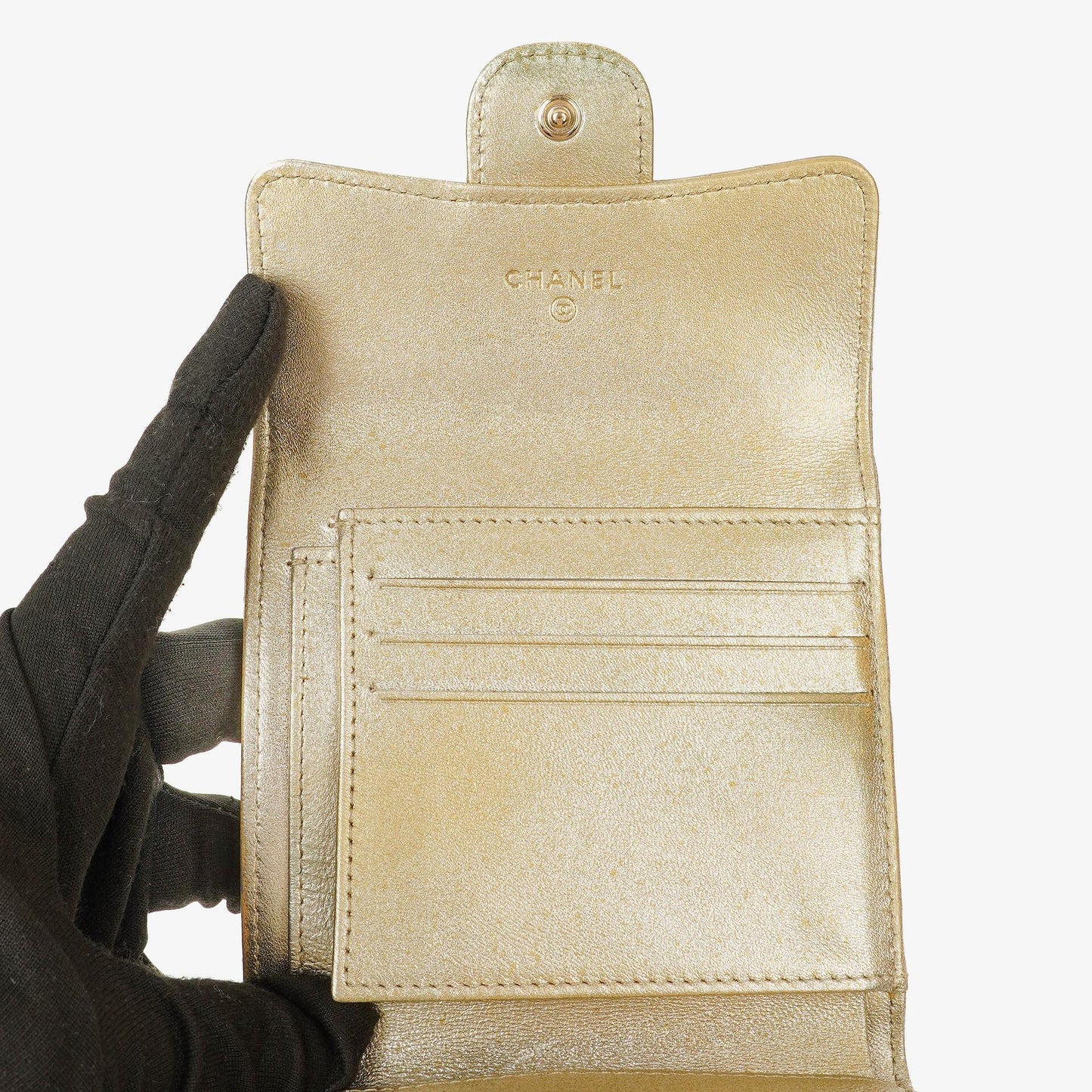 Chanel Metallic Quilted Leather Mini Flap Wallet