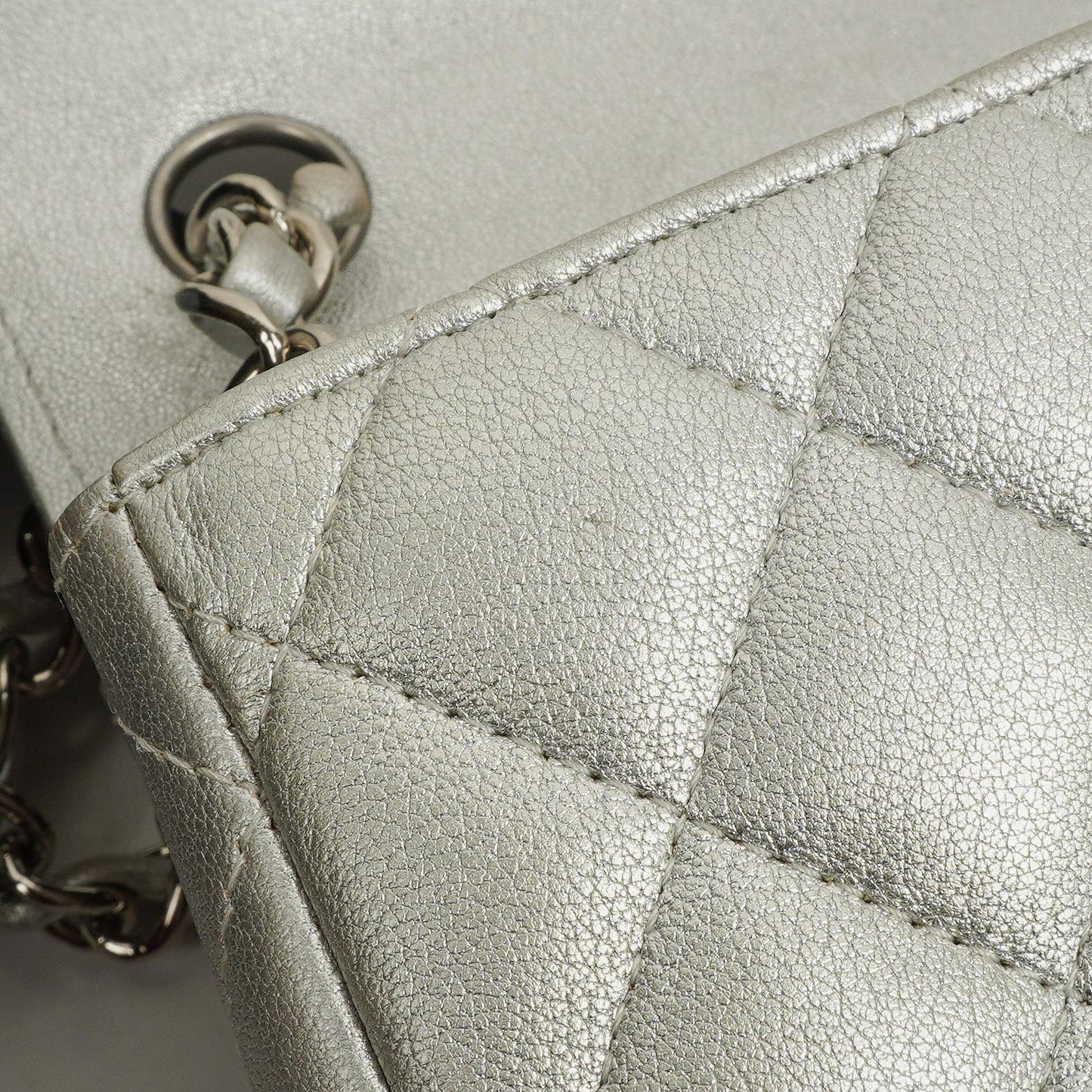 Chanel Mini Rectangular Single Flap Bag Metalic Silver Quilted Lambskin SIlver Tone Hardware