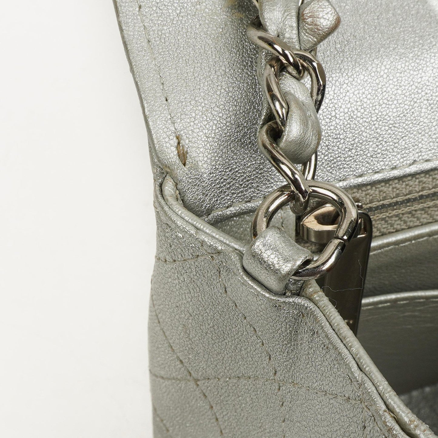 Chanel Mini Rectangular Single Flap Bag Metalic Silver Quilted Lambskin SIlver Tone Hardware