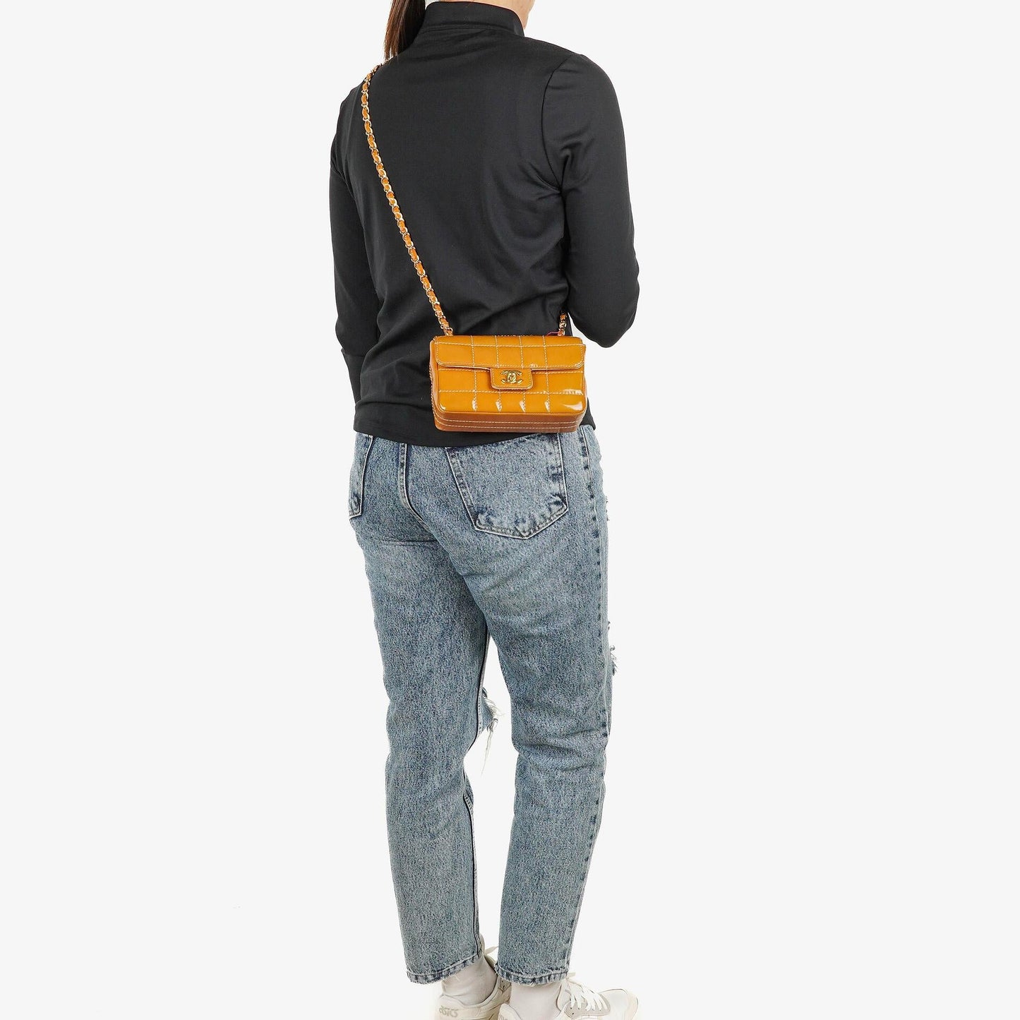 Chanel Mini Chocolate Bar Qulted Patent Leather Flap Bag With 24K Gold-Plated Hardware