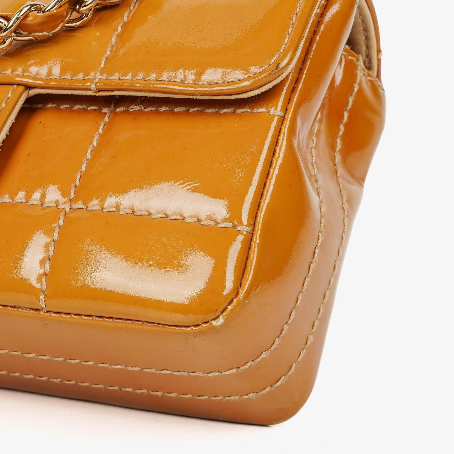Chanel Mini Chocolate Bar Qulted Patent Leather Flap Bag With 24K Gold-Plated Hardware