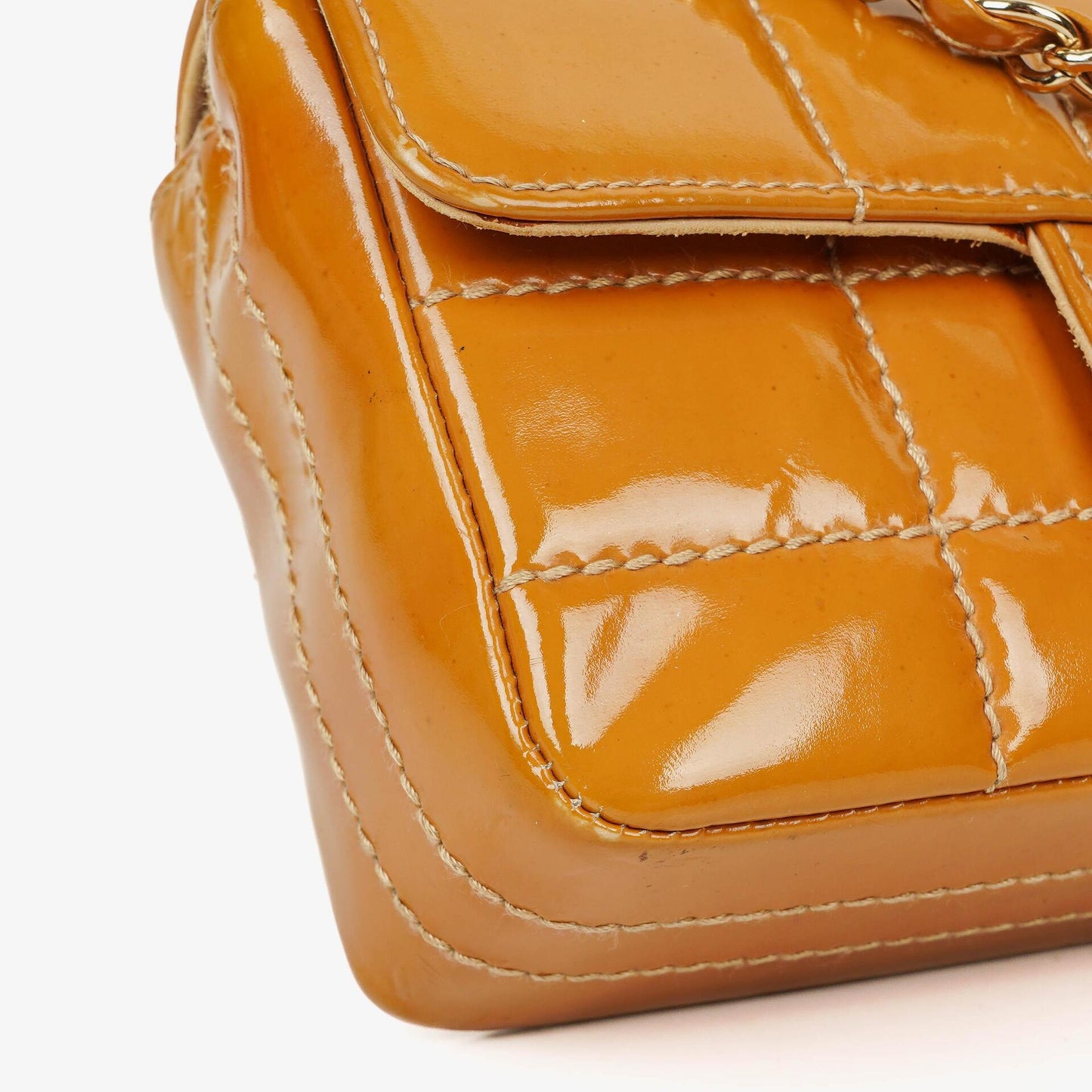 Chanel Mini Chocolate Bar Qulted Patent Leather Flap Bag With 24K Gold-Plated Hardware