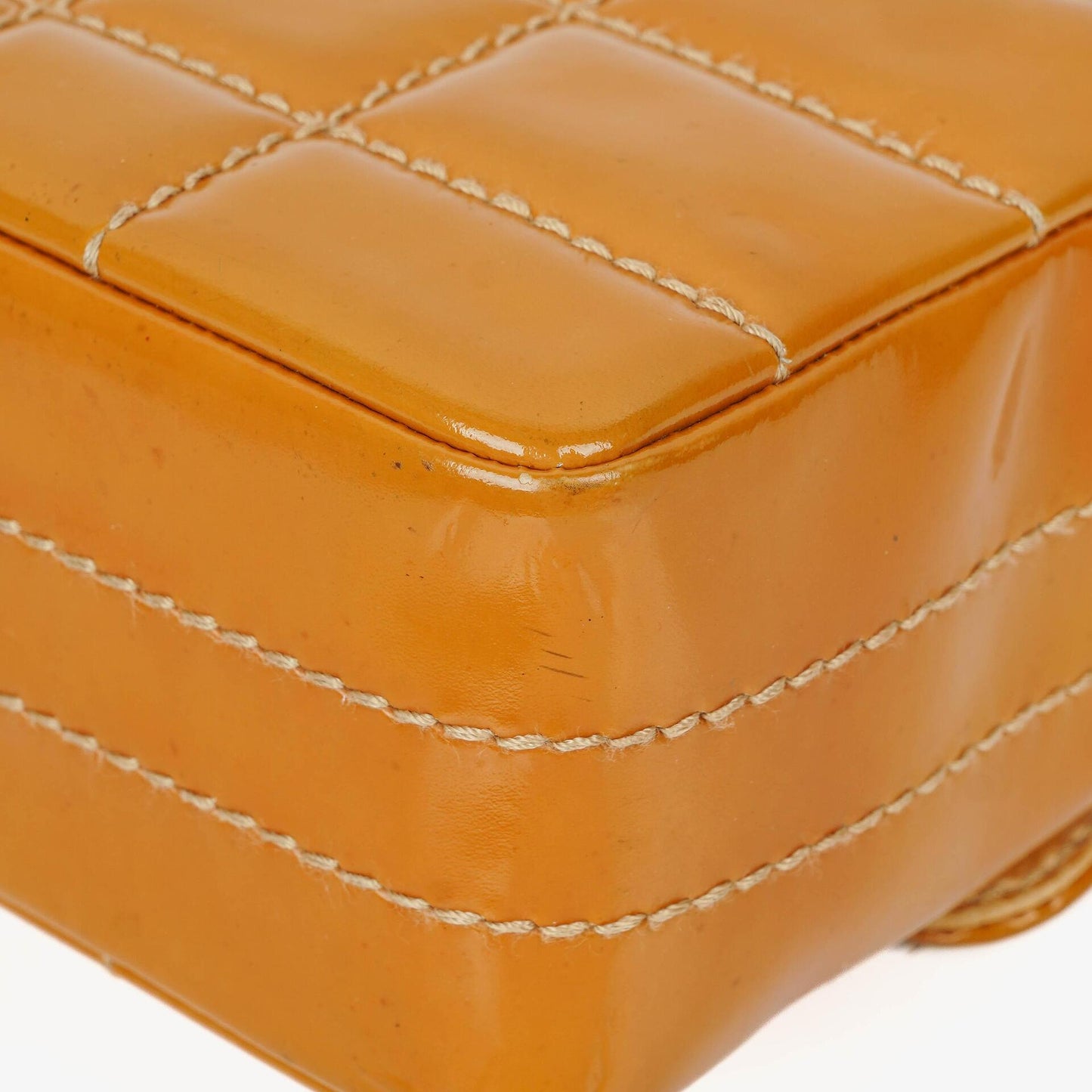 Chanel Mini Chocolate Bar Qulted Patent Leather Flap Bag With 24K Gold-Plated Hardware
