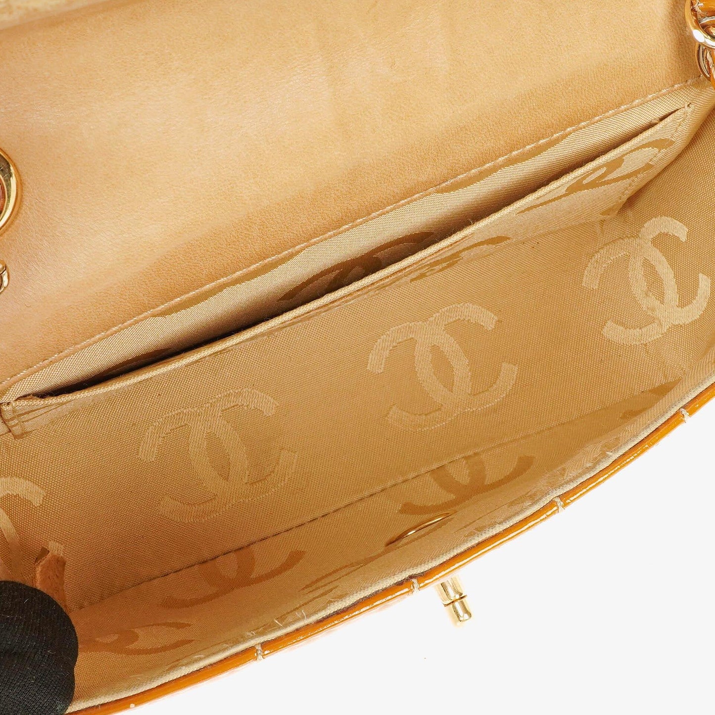 Chanel Mini Chocolate Bar Qulted Patent Leather Flap Bag With 24K Gold-Plated Hardware