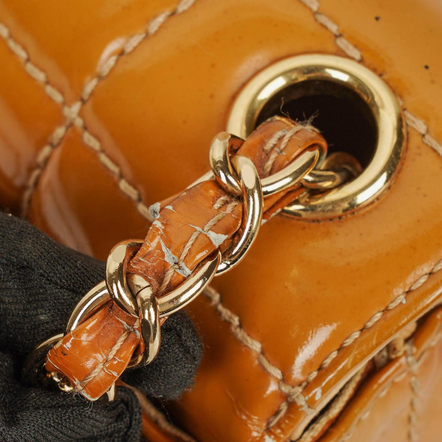 Chanel Mini Chocolate Bar Qulted Patent Leather Flap Bag With 24K Gold-Plated Hardware