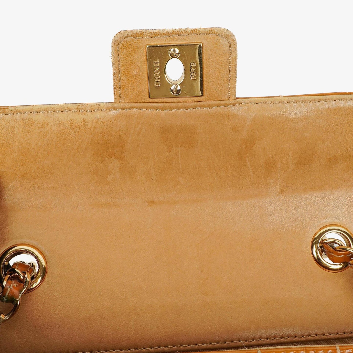 Chanel Mini Chocolate Bar Qulted Patent Leather Flap Bag With 24K Gold-Plated Hardware