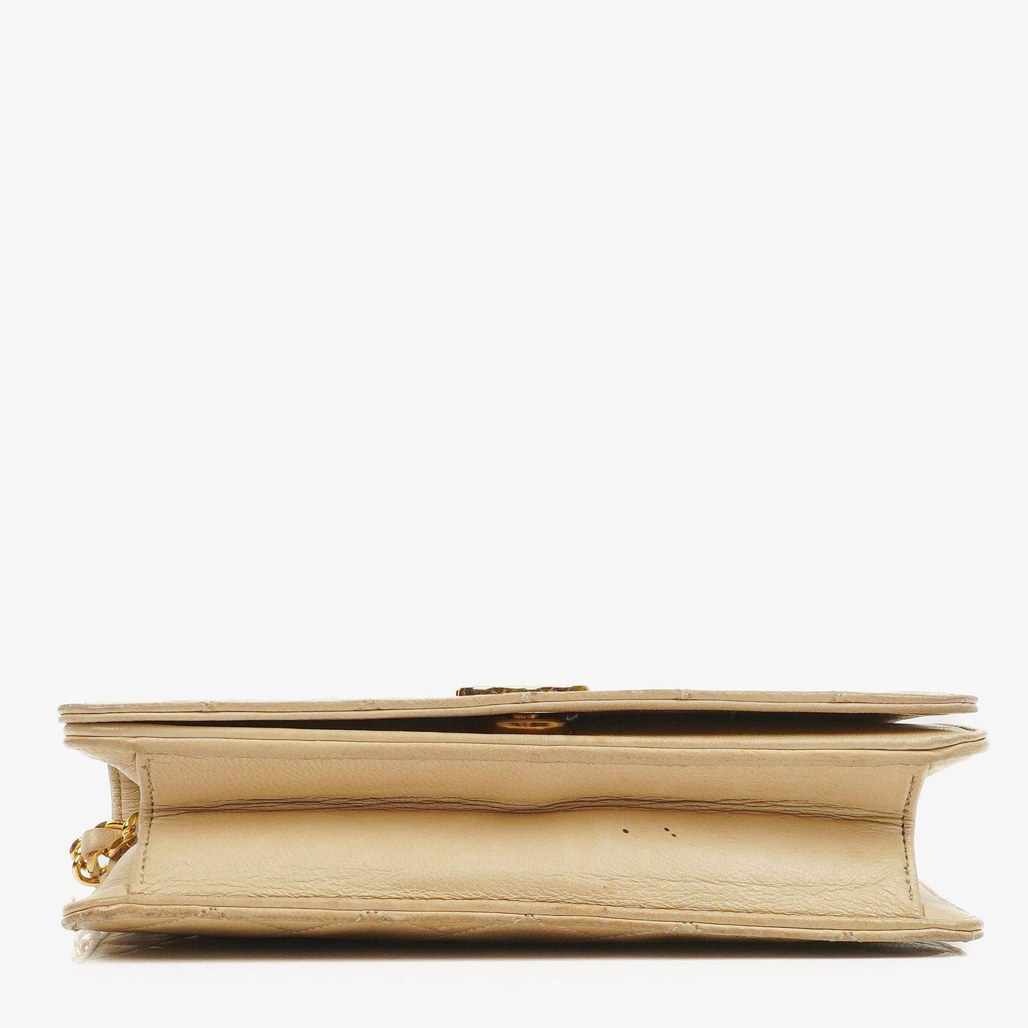 Chanel Mini Classic Beige Quilted Lambskin Full Flap Wallet On Chain WOC With 24K Gold-Plated Hardware