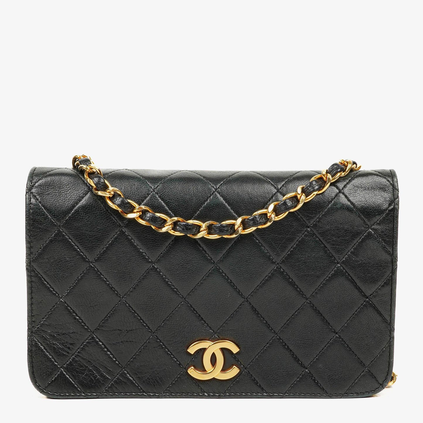 Chanel Mini Classic Black Quilted Lambskin Full Flap Wallet On Chain WOC With 24K Gold-Plated Hardware