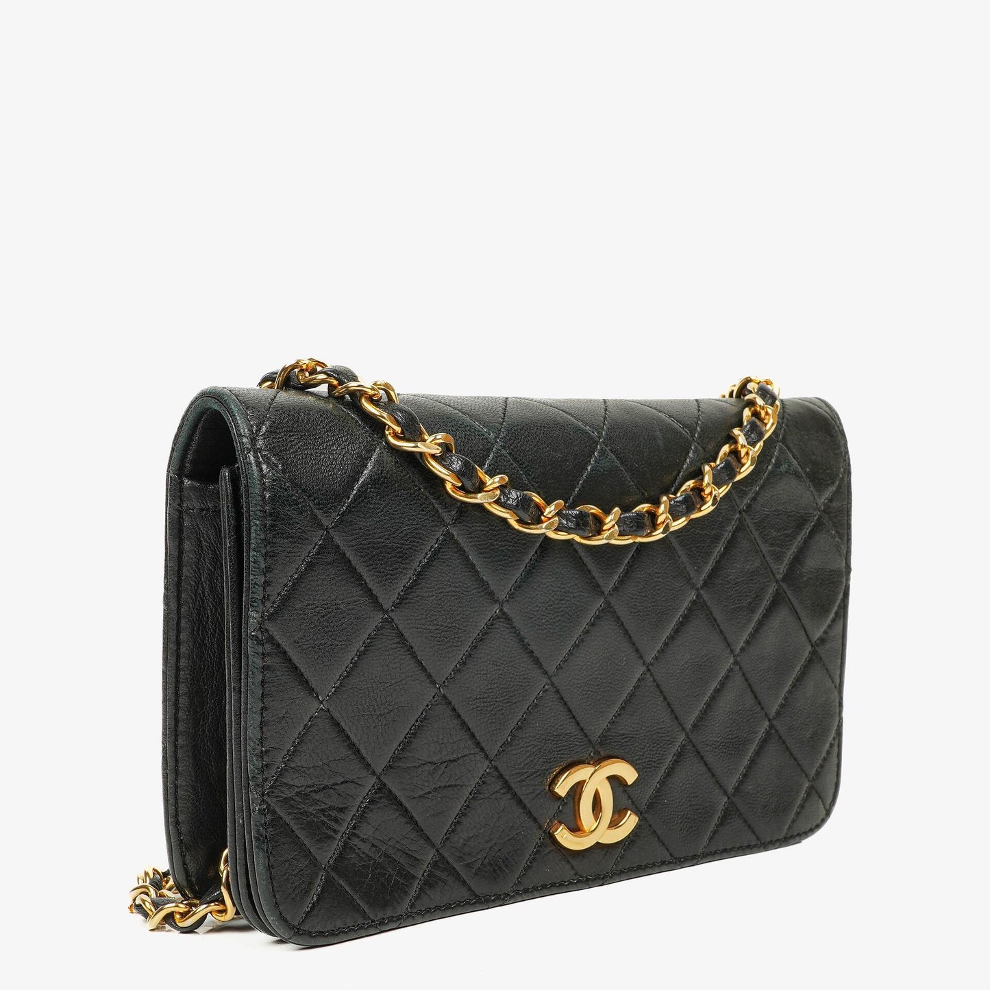 Chanel Mini Classic Black Quilted Lambskin Full Flap Wallet On Chain WOC With 24K Gold-Plated Hardware