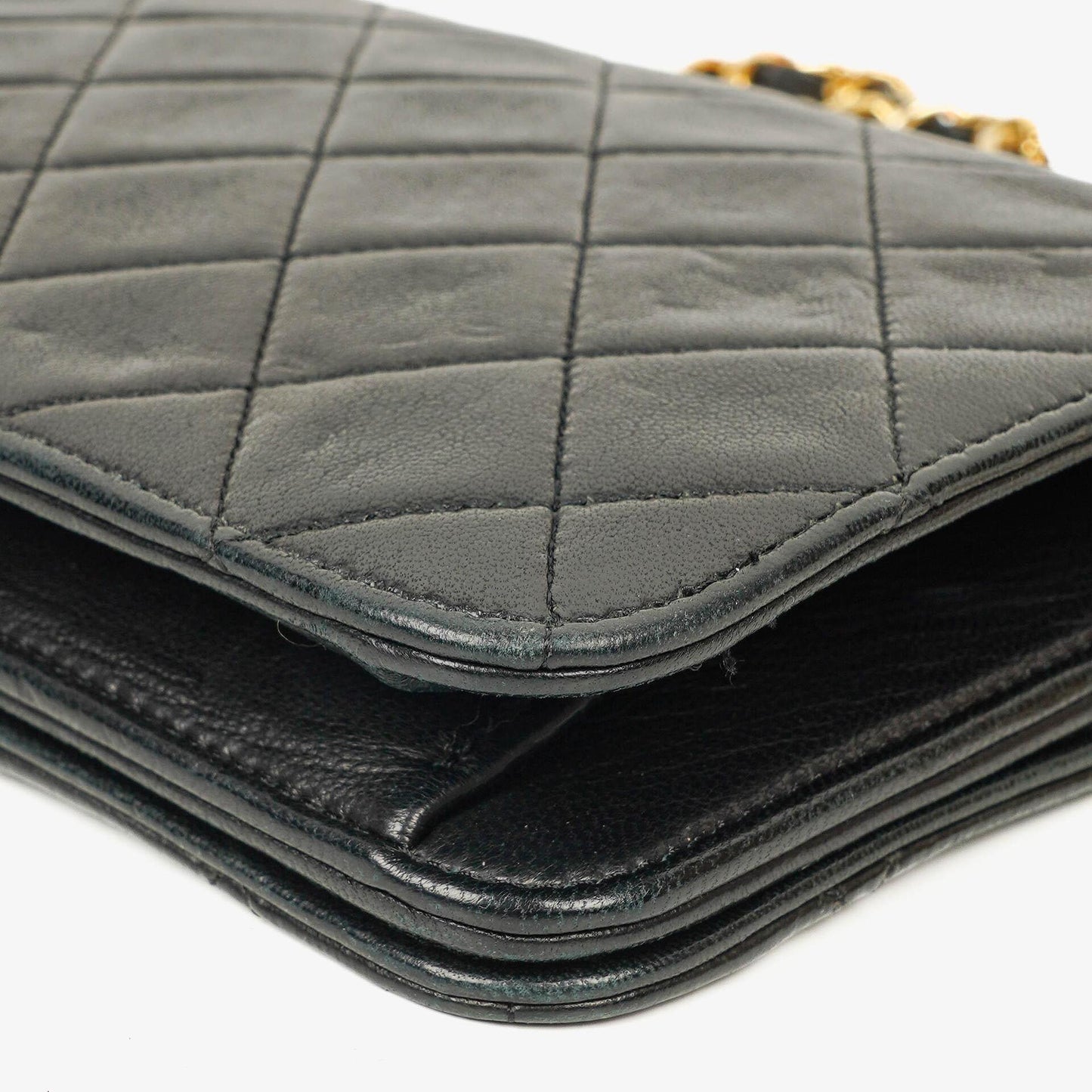 Chanel Mini Classic Black Quilted Lambskin Full Flap Wallet On Chain WOC With 24K Gold-Plated Hardware