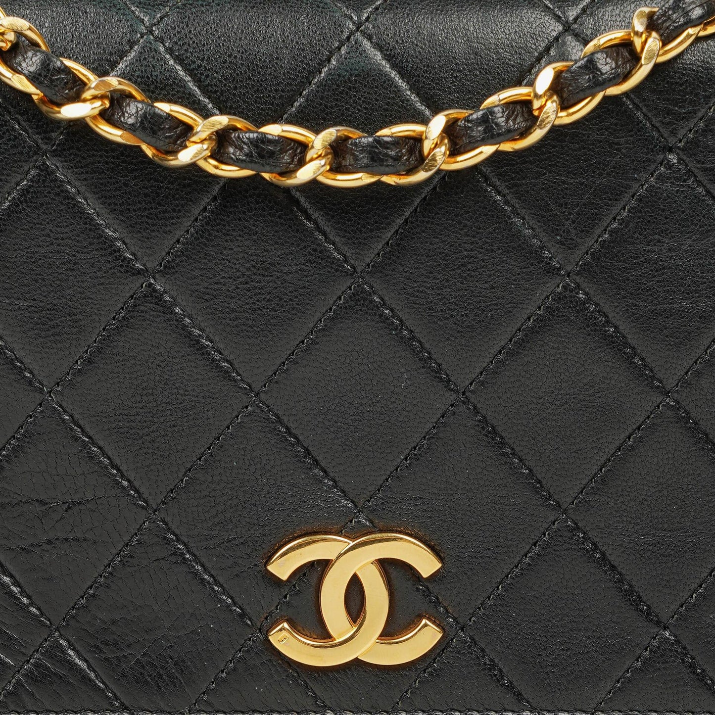 Chanel Mini Classic Black Quilted Lambskin Full Flap Wallet On Chain WOC With 24K Gold-Plated Hardware