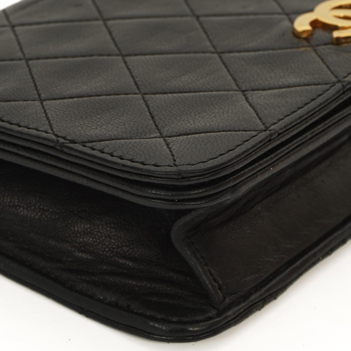Chanel Mini Classic Black Quilted Lambskin Leather Full Flap Wallet On Chain WOC With 24K Gold-Plated Hardware