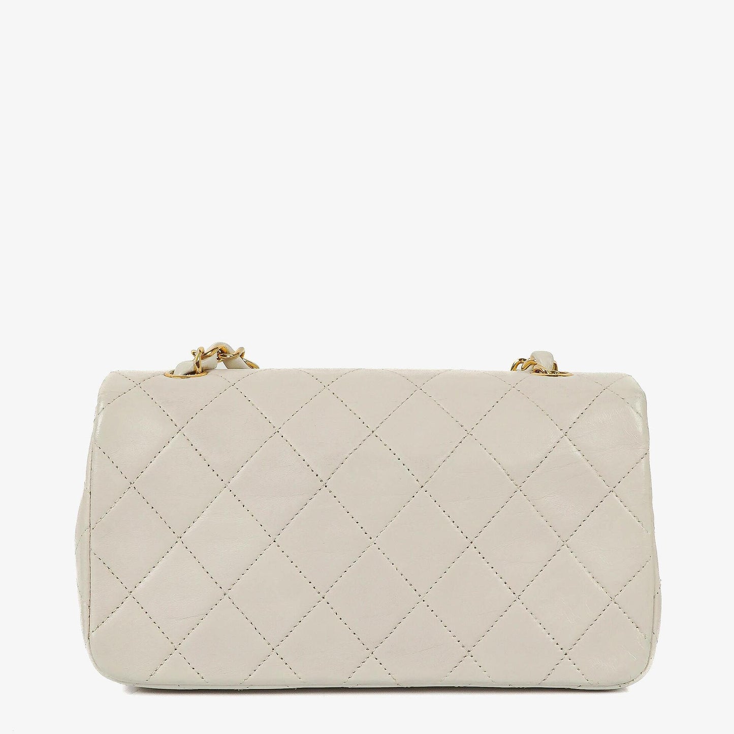 Chanel Mini Classic White Quilted Lambskin Full Flap Wallet On Chain WOC With 24K Gold-Plated Hardware
