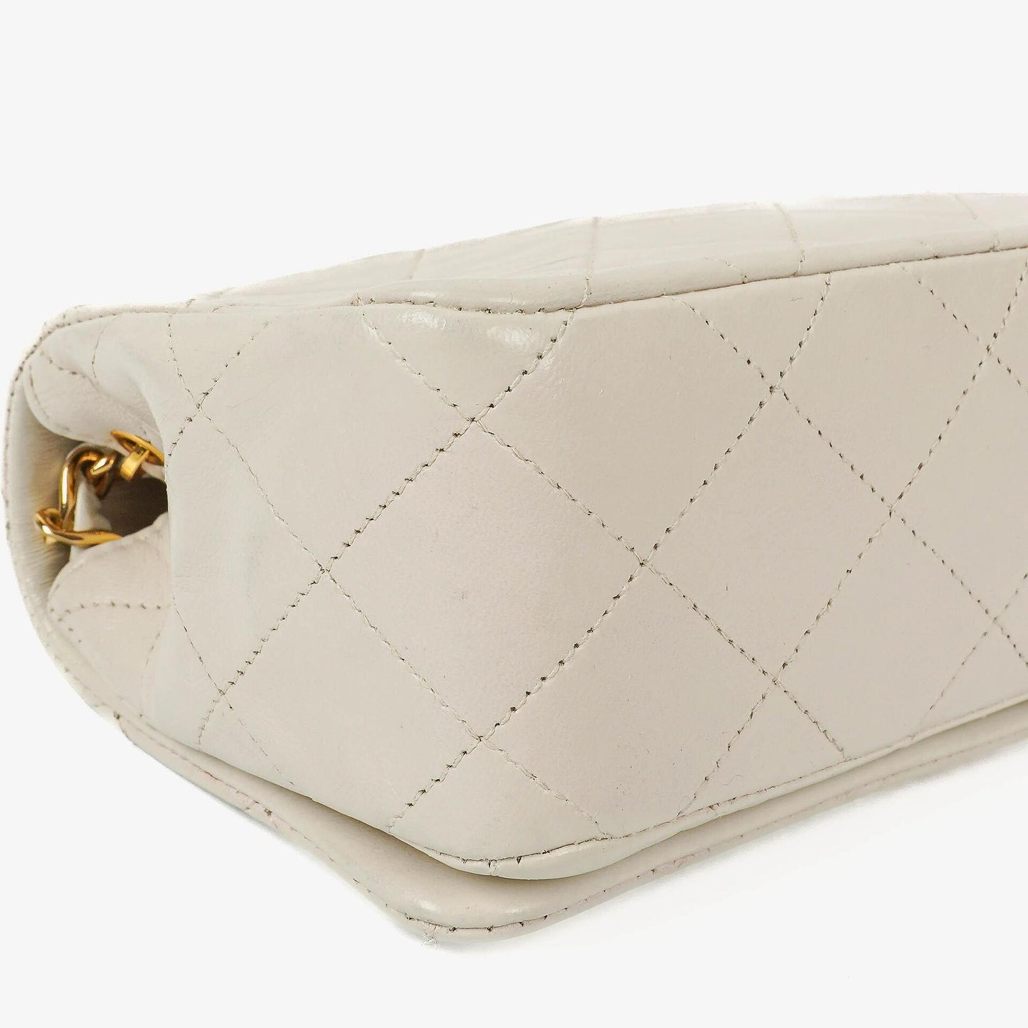 Chanel Mini Classic White Quilted Lambskin Full Flap Wallet On Chain WOC With 24K Gold-Plated Hardware